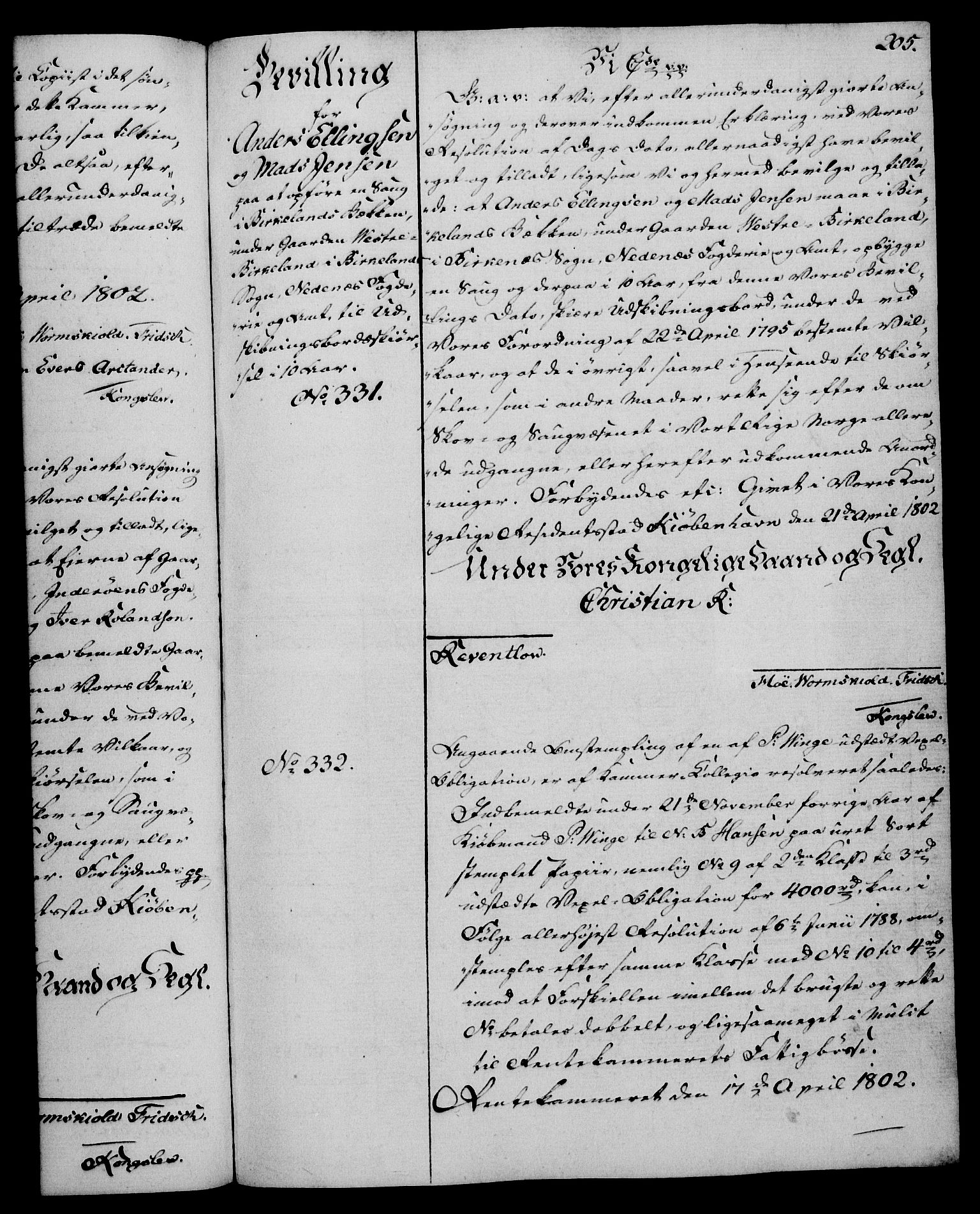 Rentekammeret, Kammerkanselliet, AV/RA-EA-3111/G/Gg/Gga/L0017: Norsk ekspedisjonsprotokoll med register (merket RK 53.17), 1801-1803, p. 205