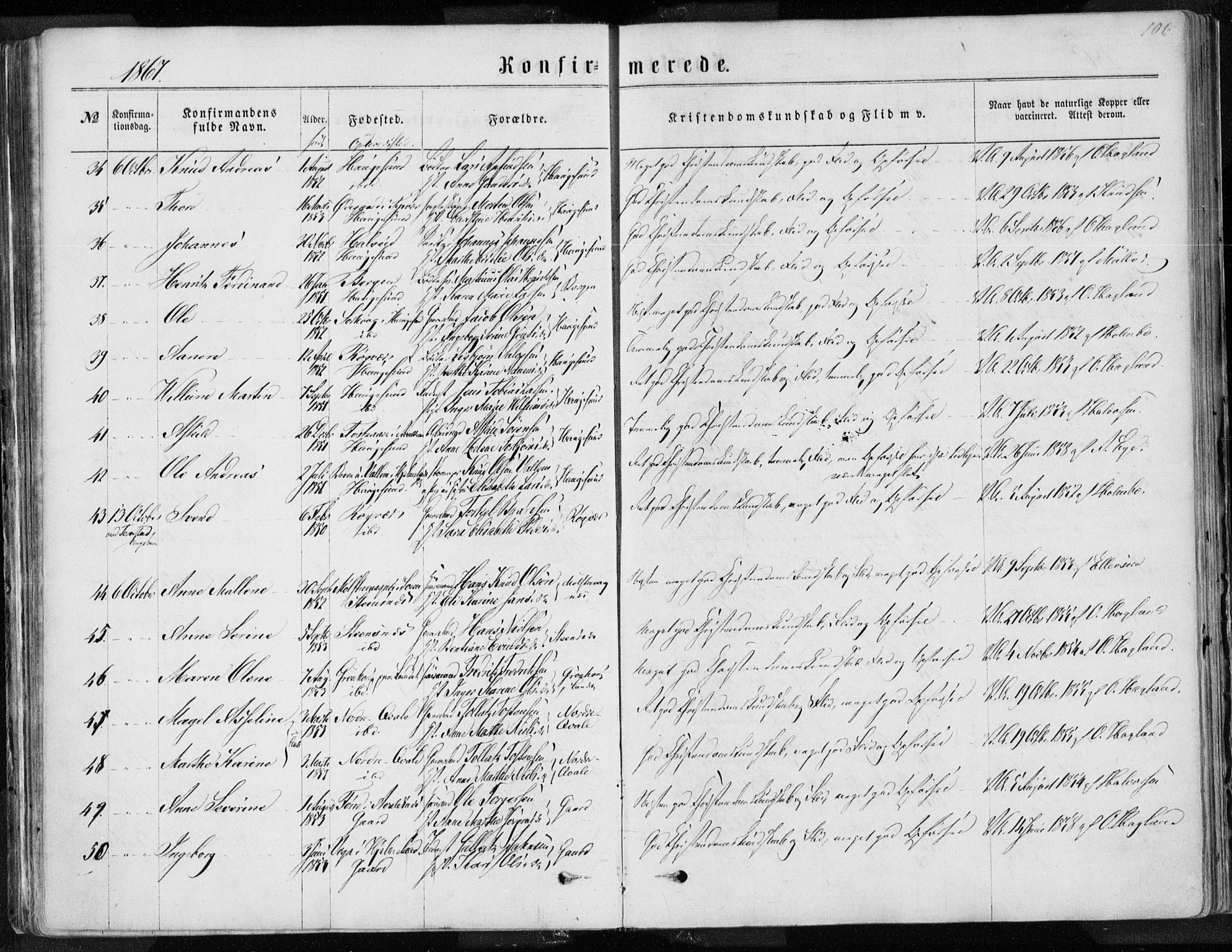 Torvastad sokneprestkontor, AV/SAST-A -101857/H/Ha/Haa/L0012: Parish register (official) no. A 12.1, 1867-1877, p. 106