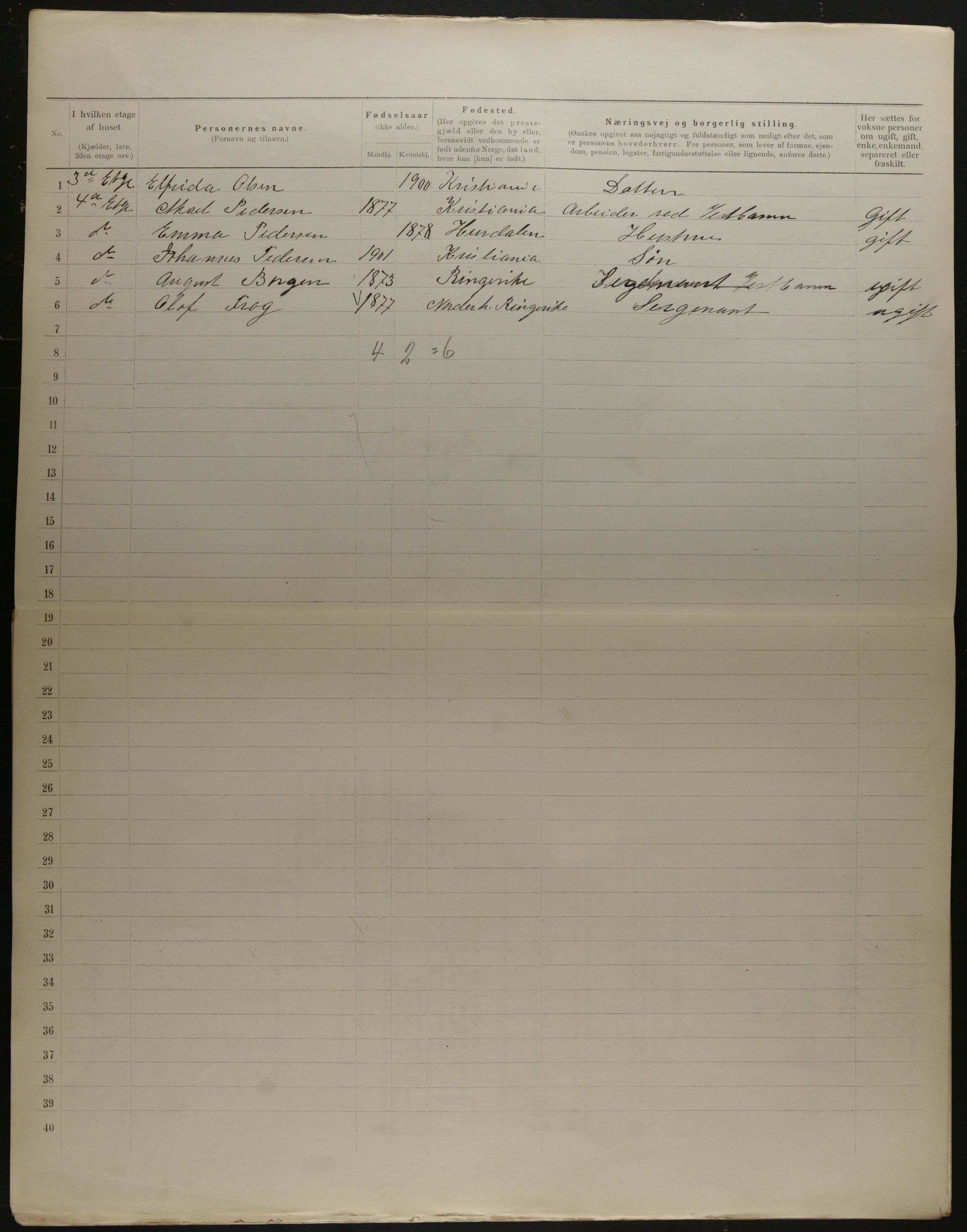 OBA, Municipal Census 1901 for Kristiania, 1901, p. 18990