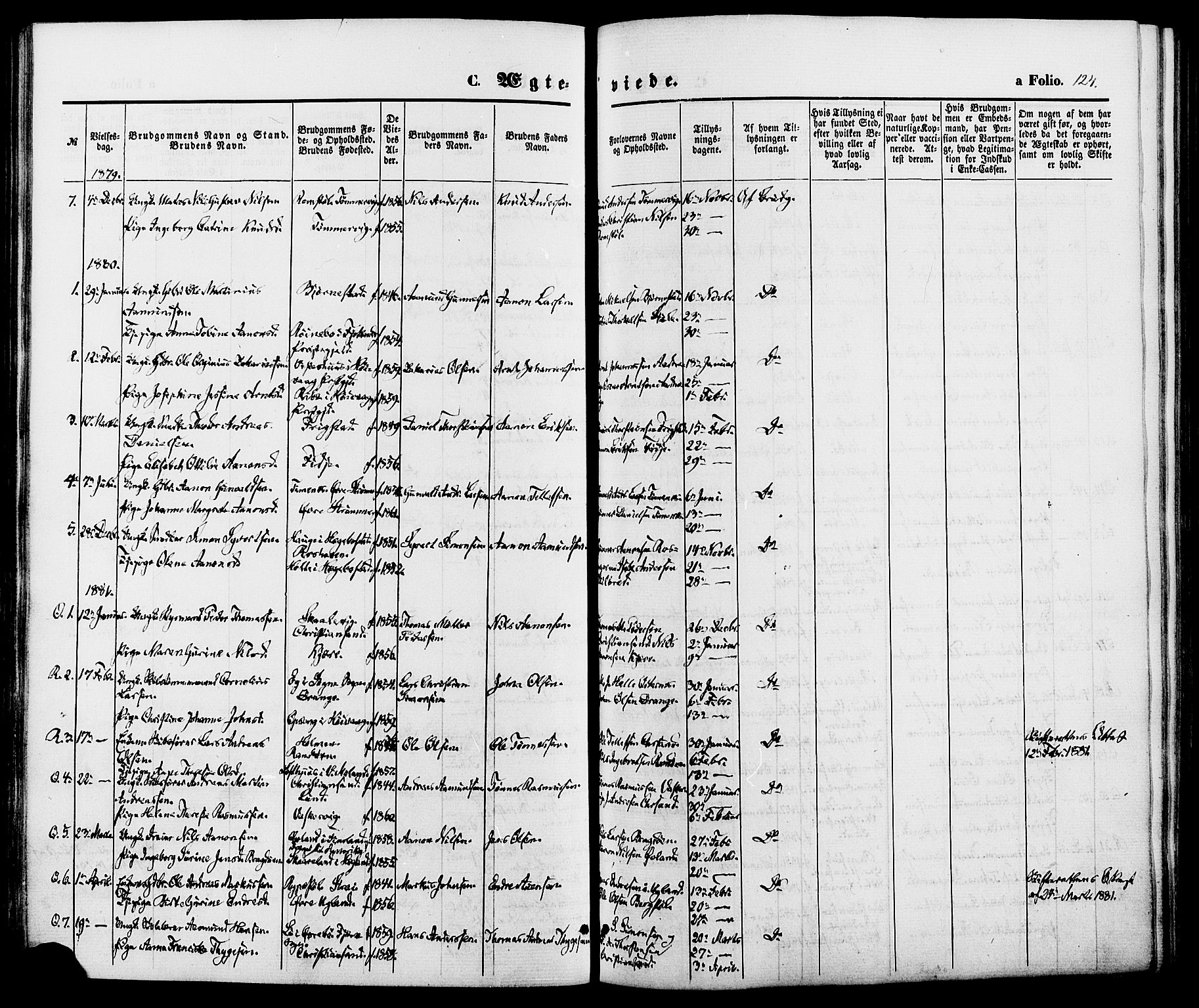 Oddernes sokneprestkontor, AV/SAK-1111-0033/F/Fa/Fab/L0001: Parish register (official) no. A 1, 1865-1884, p. 124