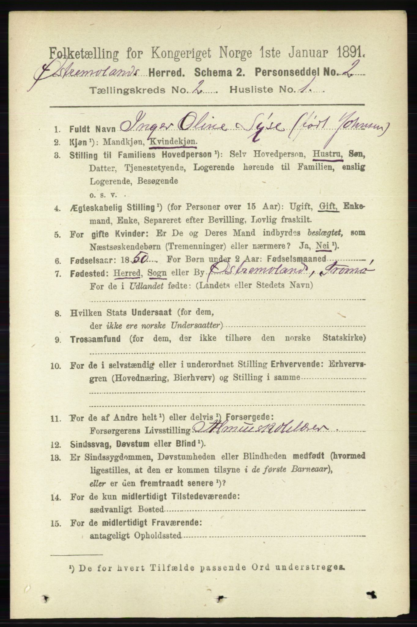 RA, 1891 census for 0918 Austre Moland, 1891, p. 674