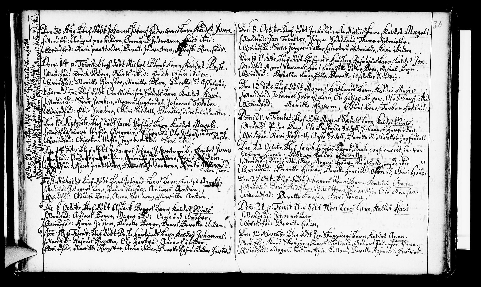 Haus sokneprestembete, AV/SAB-A-75601/H/Haa: Parish register (official) no. A 2, 1707-1709, p. 30
