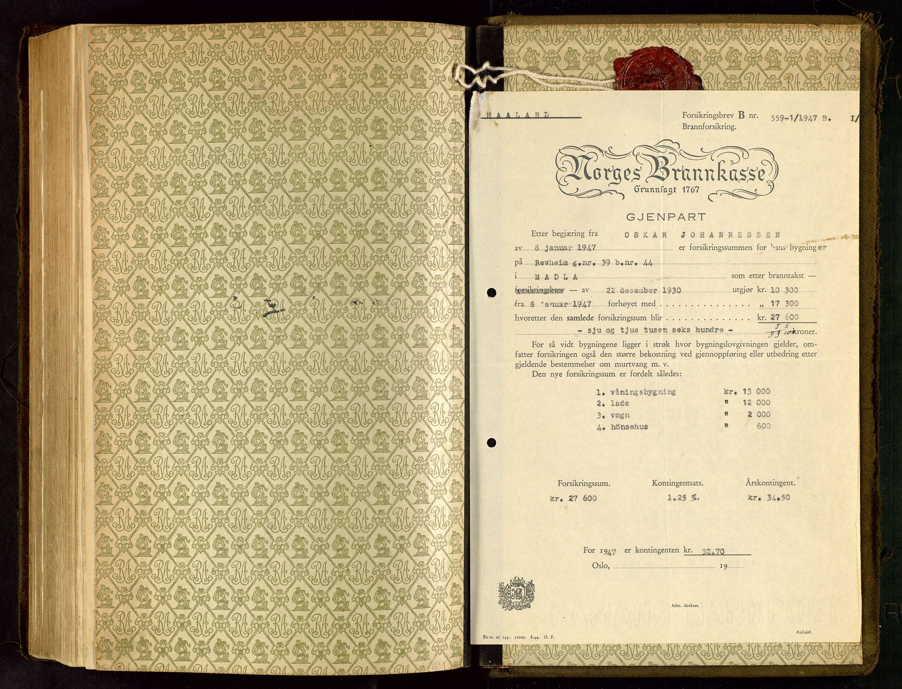 Håland lensmannskontor, AV/SAST-A-100100/Go/L0005: "Brandtakstprotokoll"  Register i boken., 1929-1948