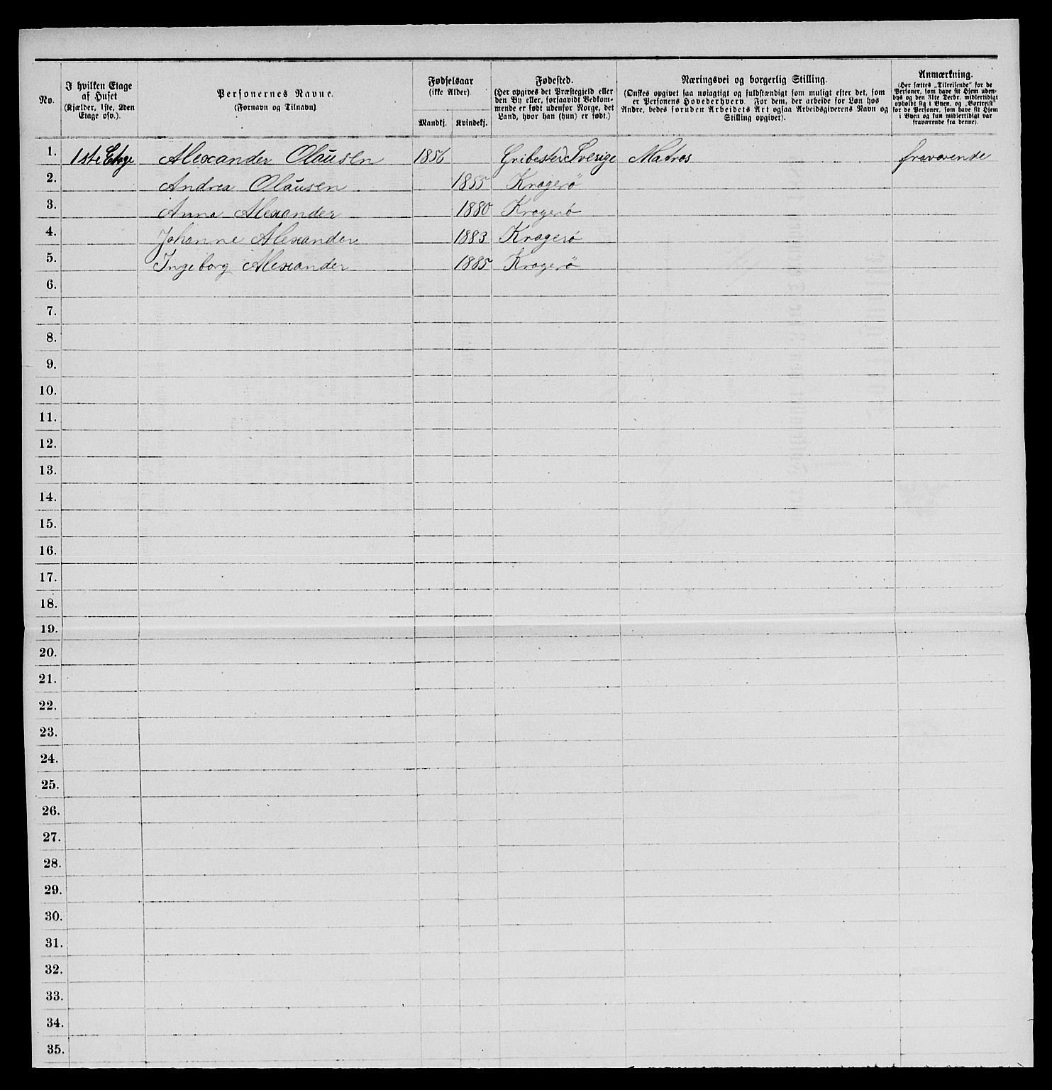 SAKO, 1885 census for 0801 Kragerø, 1885, p. 314