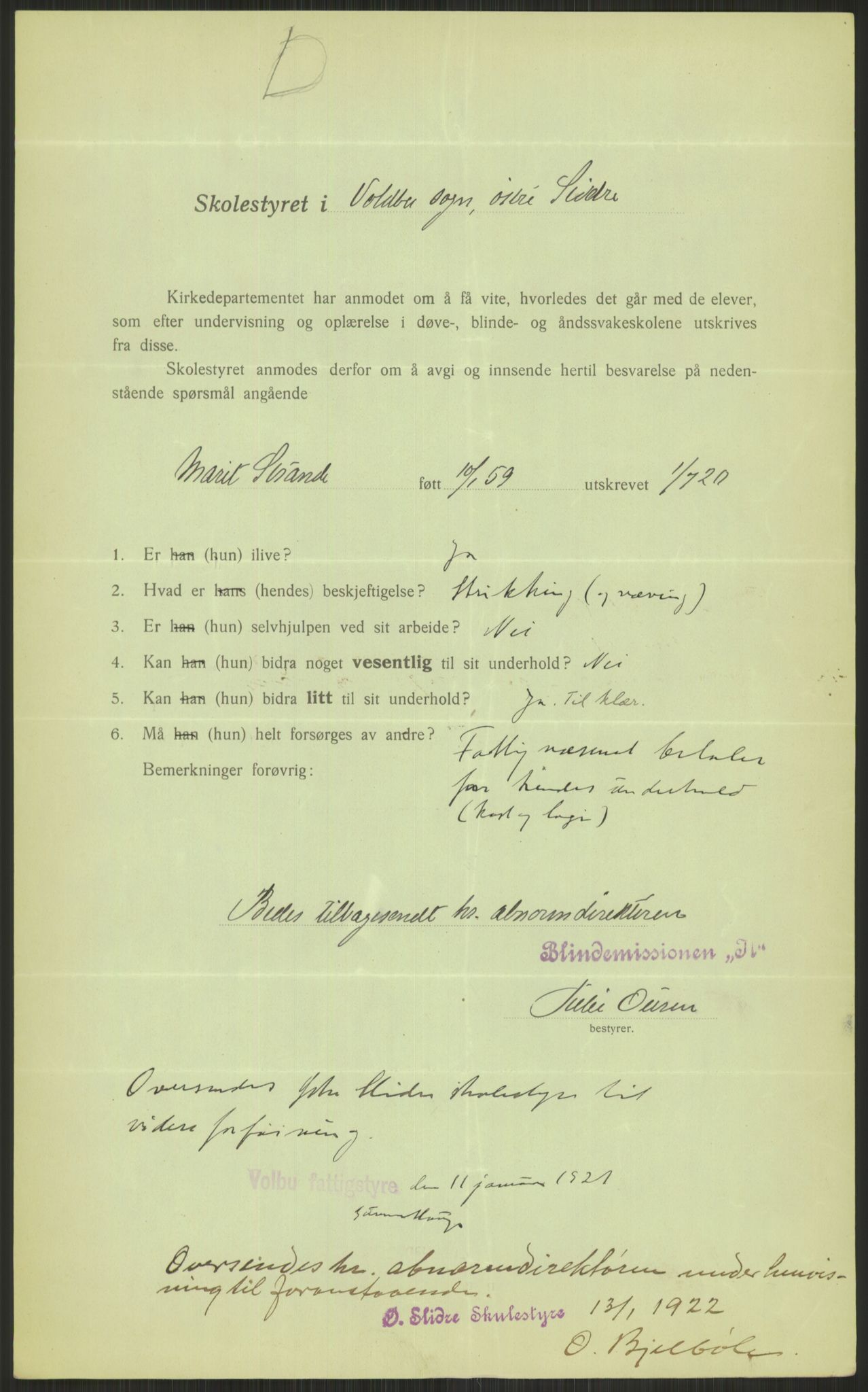 Kirke- og undervisningsdepartementet, 1. skolekontor D, AV/RA-S-1021/F/Fh/Fhl/L0044: Hvor blir det av elevene?, 1911-1921, p. 113