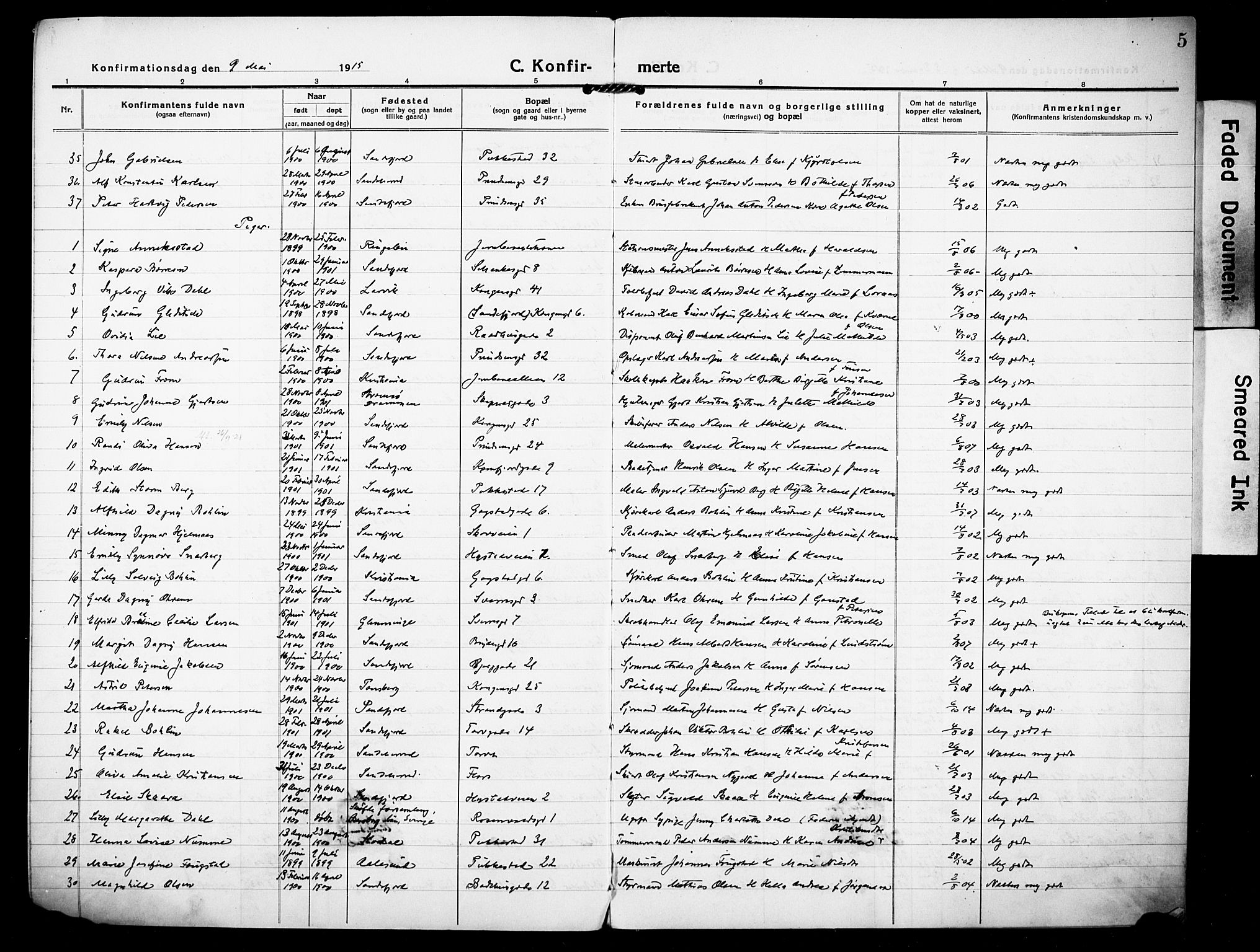 Sandefjord kirkebøker, AV/SAKO-A-315/F/Fa/L0006: Parish register (official) no. 6, 1915-1930, p. 5