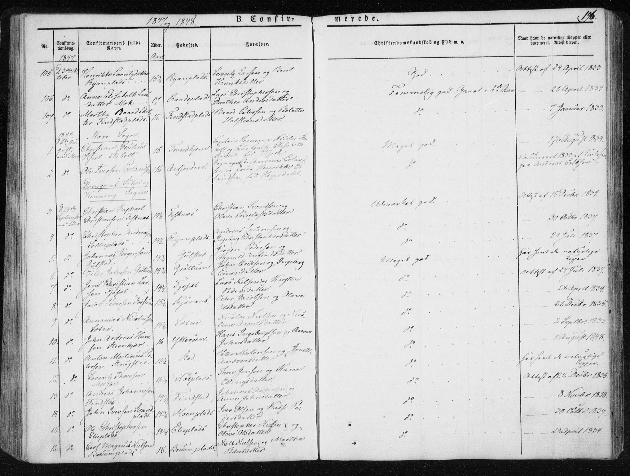 Ministerialprotokoller, klokkerbøker og fødselsregistre - Nord-Trøndelag, SAT/A-1458/735/L0339: Parish register (official) no. 735A06 /1, 1836-1848, p. 196