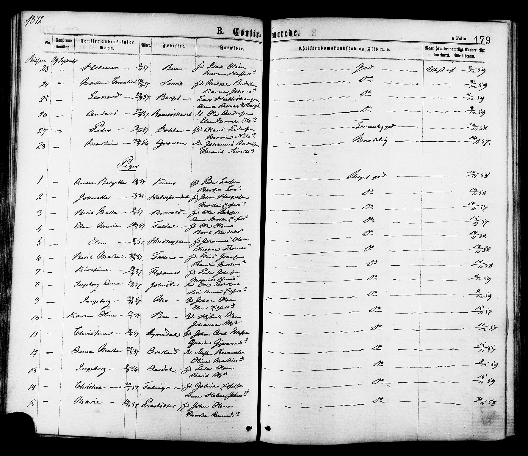 Ministerialprotokoller, klokkerbøker og fødselsregistre - Sør-Trøndelag, AV/SAT-A-1456/646/L0613: Parish register (official) no. 646A11, 1870-1884, p. 179