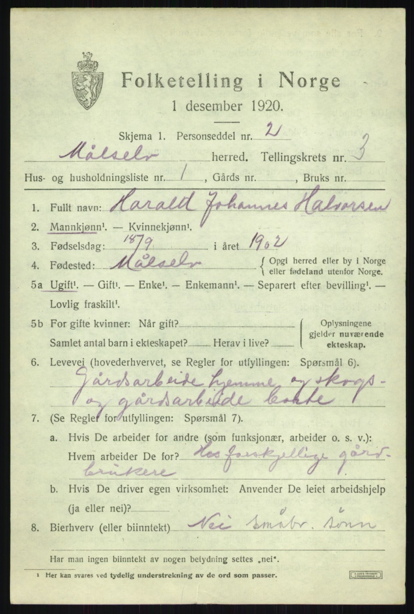 SATØ, 1920 census for Målselv, 1920, p. 2257