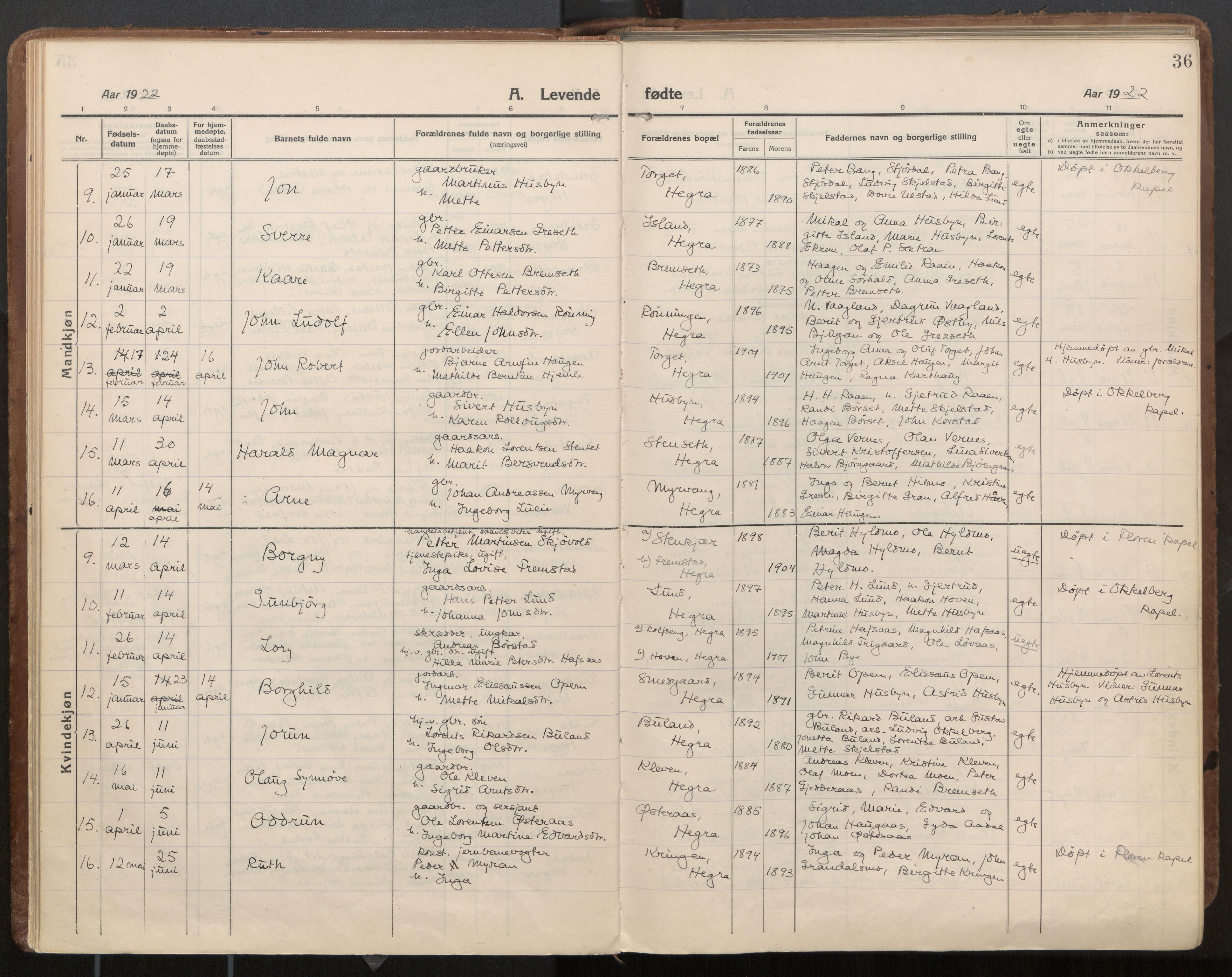 Ministerialprotokoller, klokkerbøker og fødselsregistre - Nord-Trøndelag, SAT/A-1458/703/L0037: Parish register (official) no. 703A10, 1915-1932, p. 36