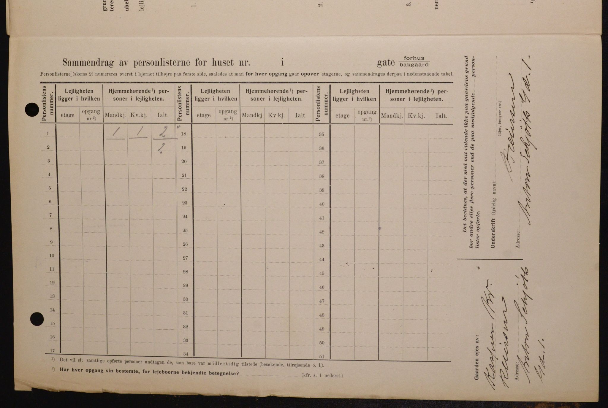 OBA, Municipal Census 1909 for Kristiania, 1909, p. 1298