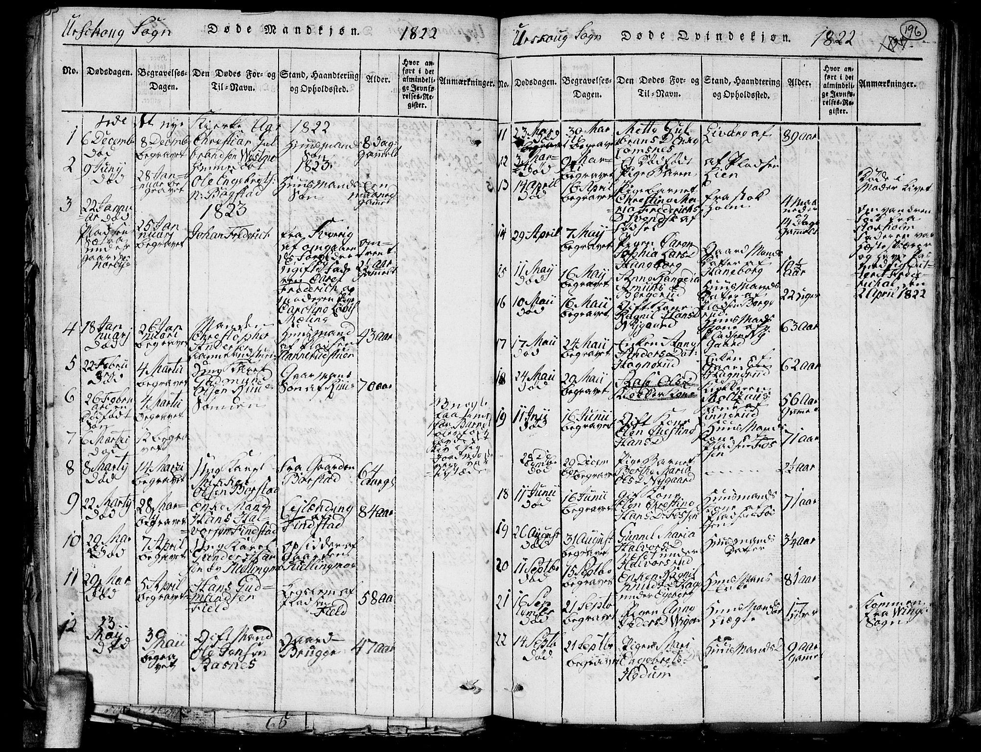 Aurskog prestekontor Kirkebøker, SAO/A-10304a/G/Ga/L0001: Parish register (copy) no. I 1, 1814-1829, p. 196