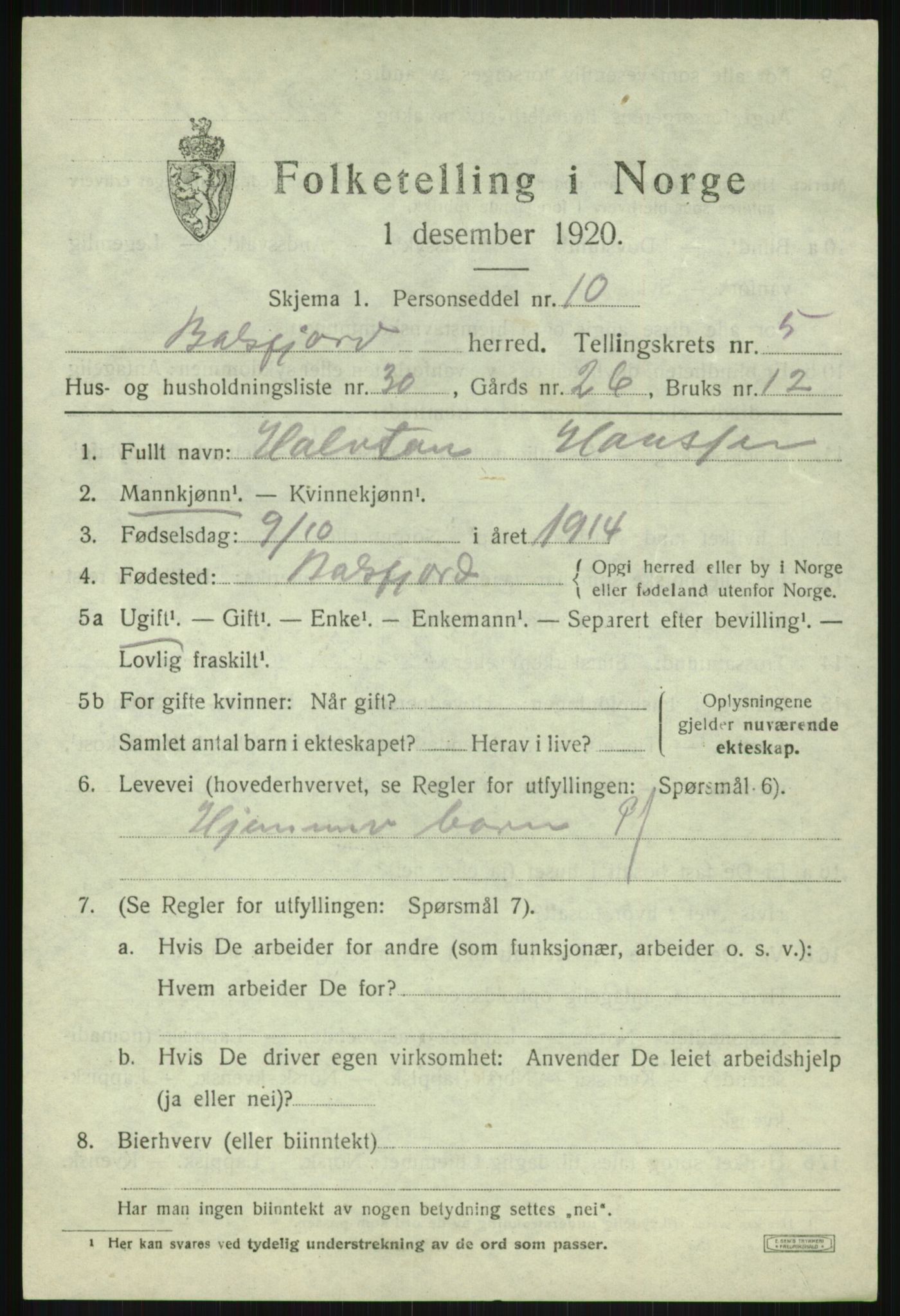 SATØ, 1920 census for Balsfjord, 1920, p. 3520