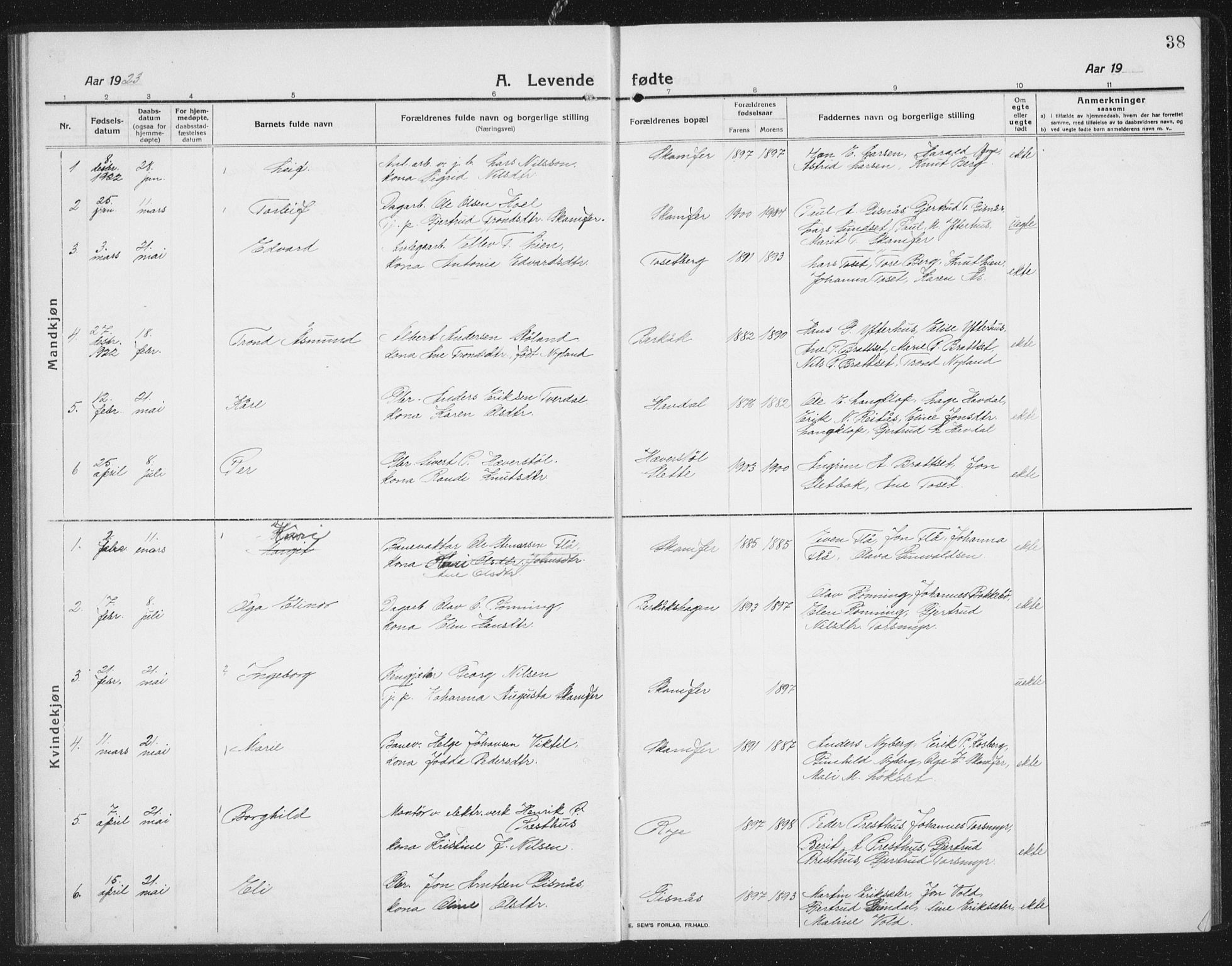 Ministerialprotokoller, klokkerbøker og fødselsregistre - Sør-Trøndelag, SAT/A-1456/675/L0888: Parish register (copy) no. 675C01, 1913-1935, p. 38