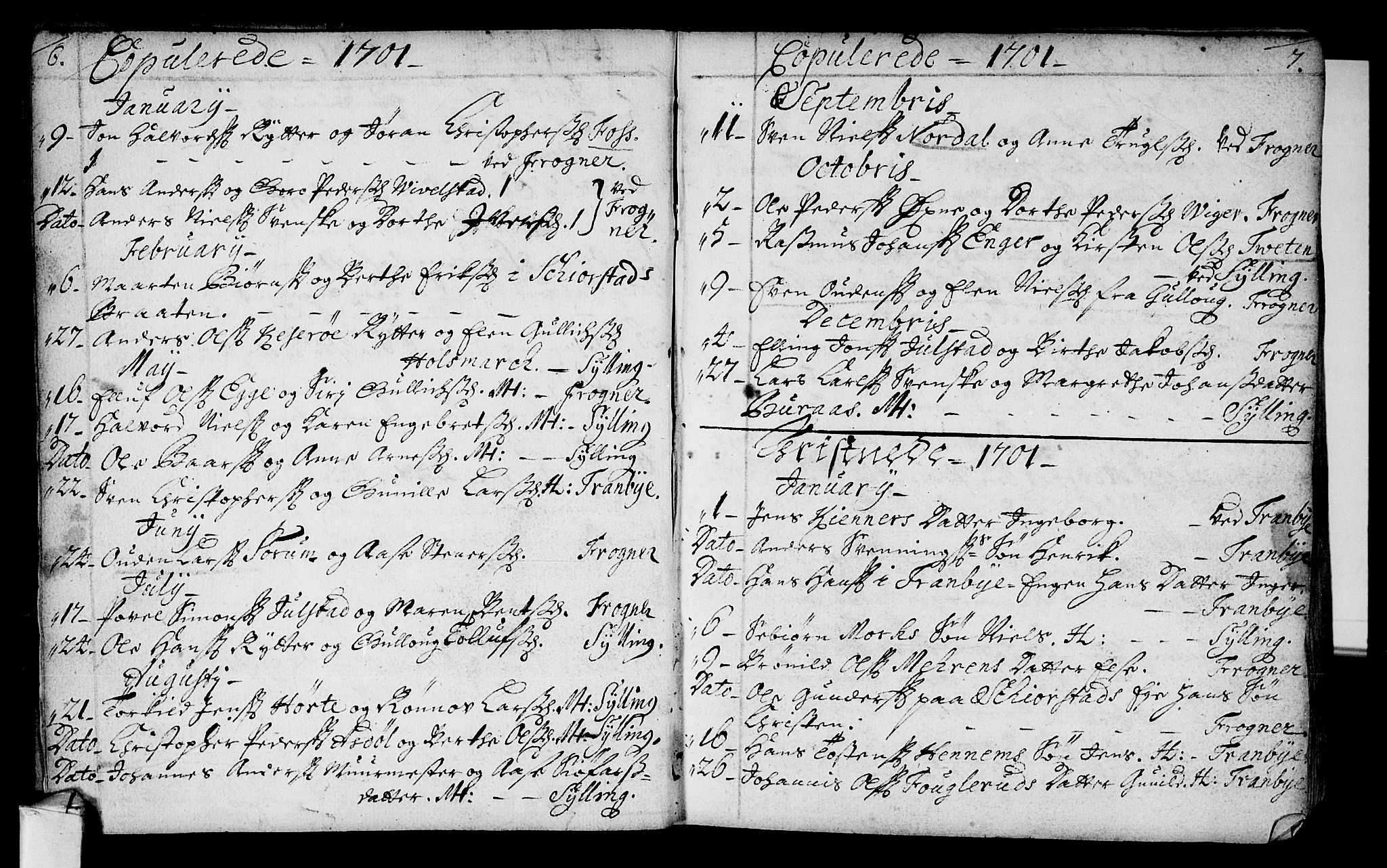 Lier kirkebøker, SAKO/A-230/F/Fa/L0002: Parish register (official) no. I 2, 1701-1726, p. 6-7