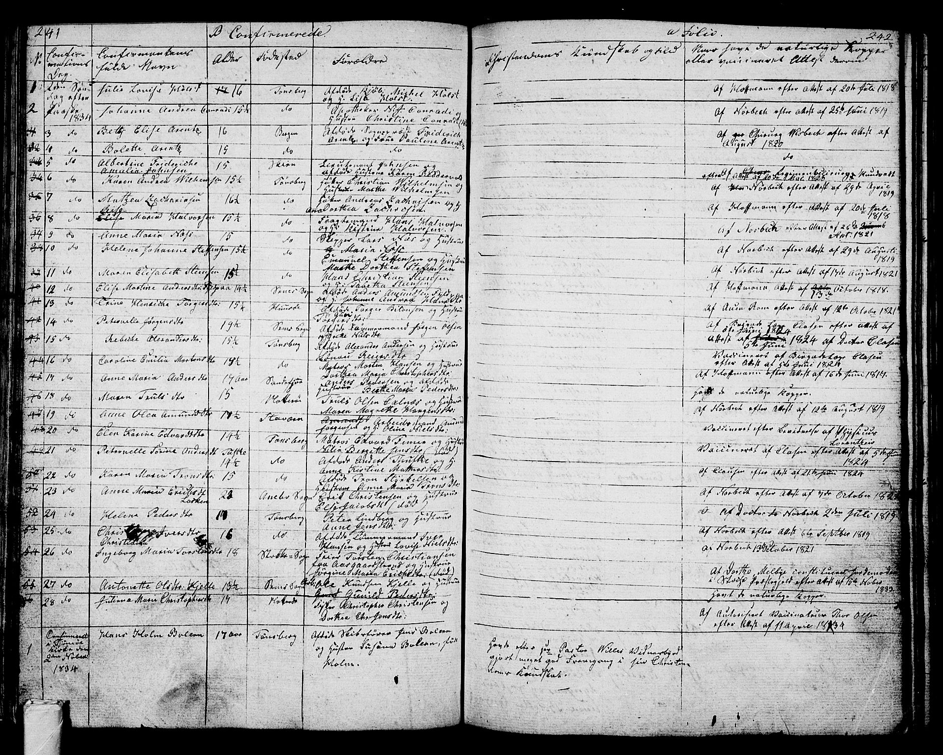 Tønsberg kirkebøker, AV/SAKO-A-330/G/Ga/L0002: Parish register (copy) no. 2, 1827-1854, p. 241-242