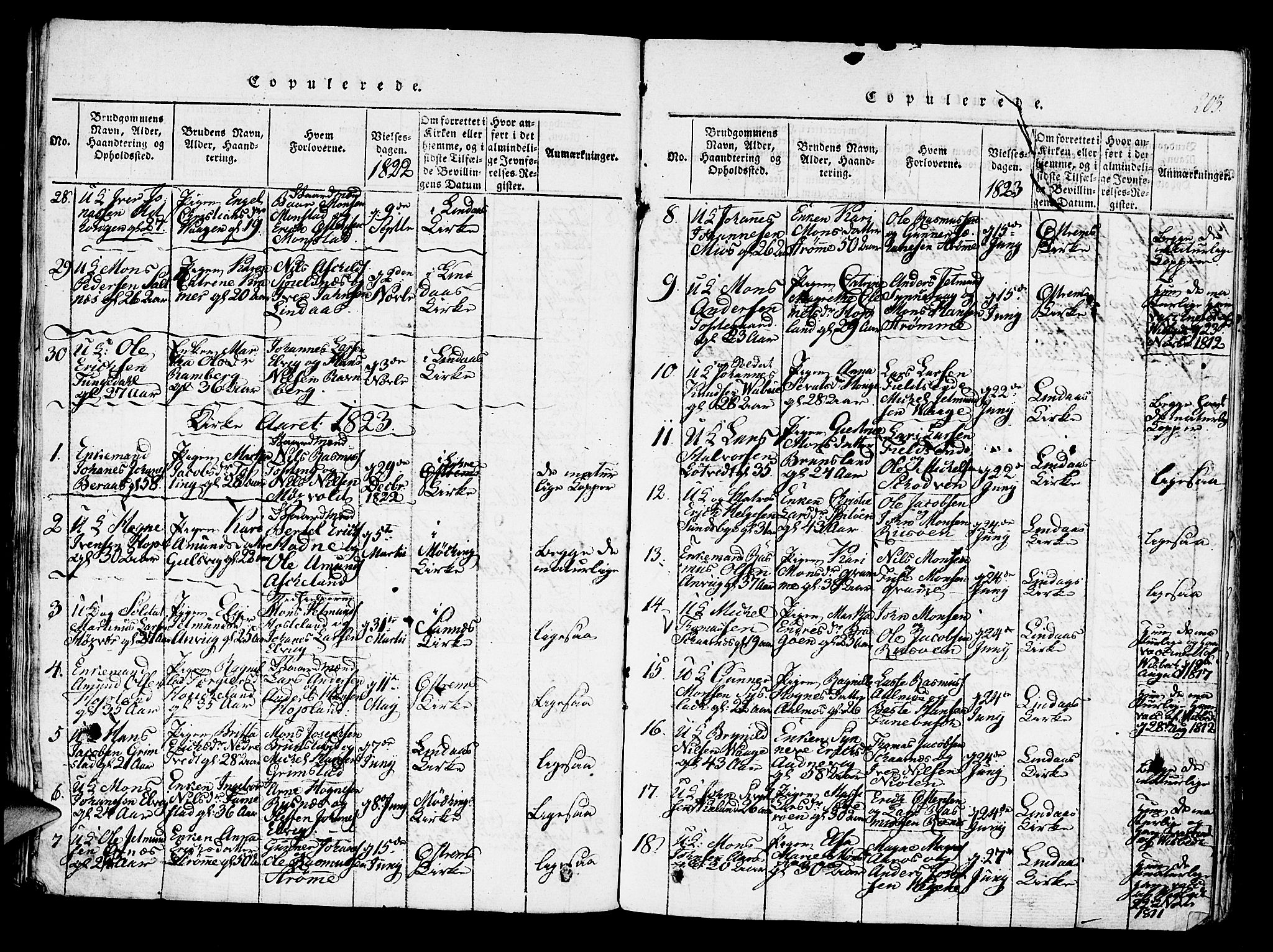 Lindås Sokneprestembete, SAB/A-76701/H/Haa: Parish register (official) no. A 7, 1816-1823, p. 203