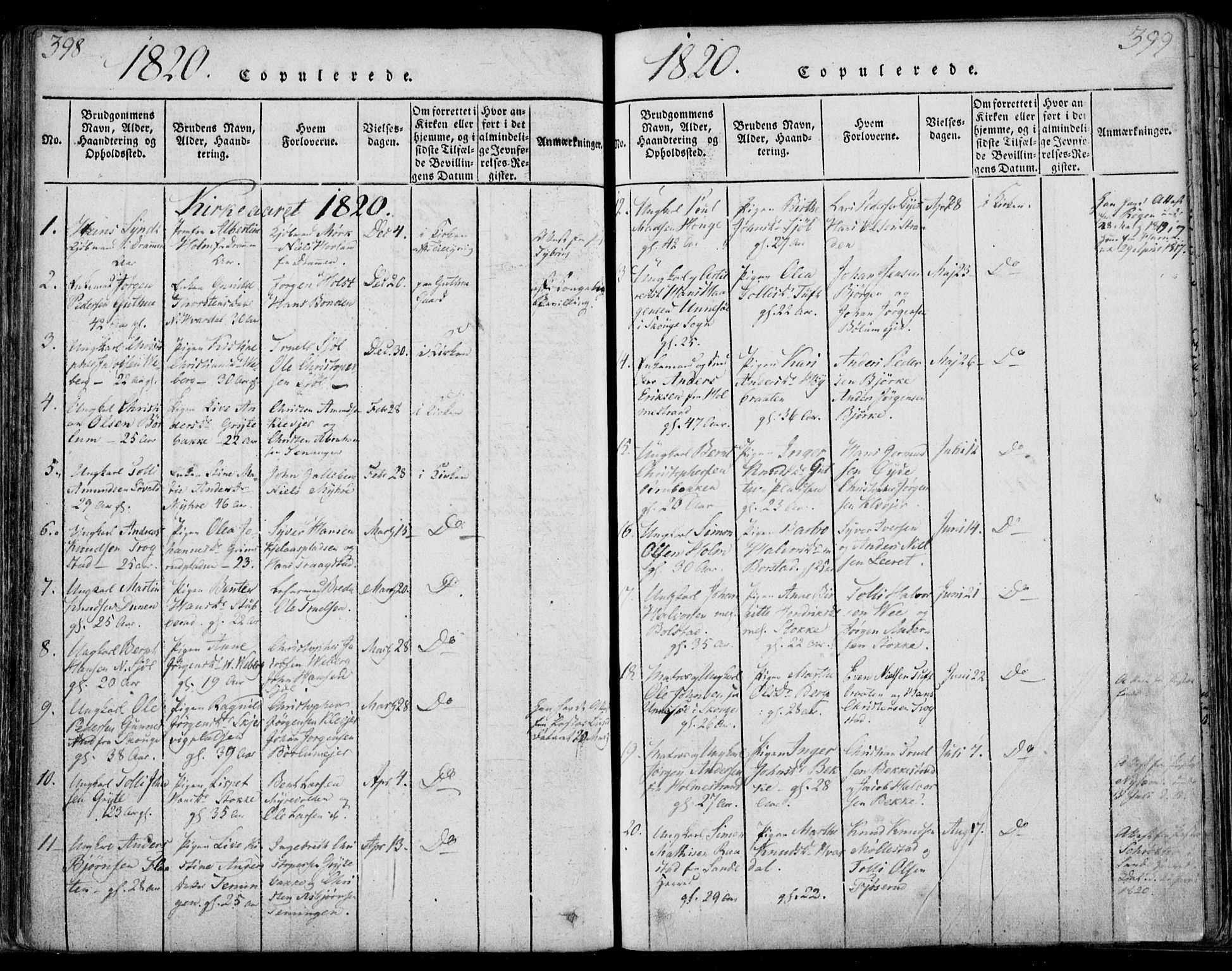 Sande Kirkebøker, SAKO/A-53/F/Fa/L0003: Parish register (official) no. 3, 1814-1847, p. 398-399
