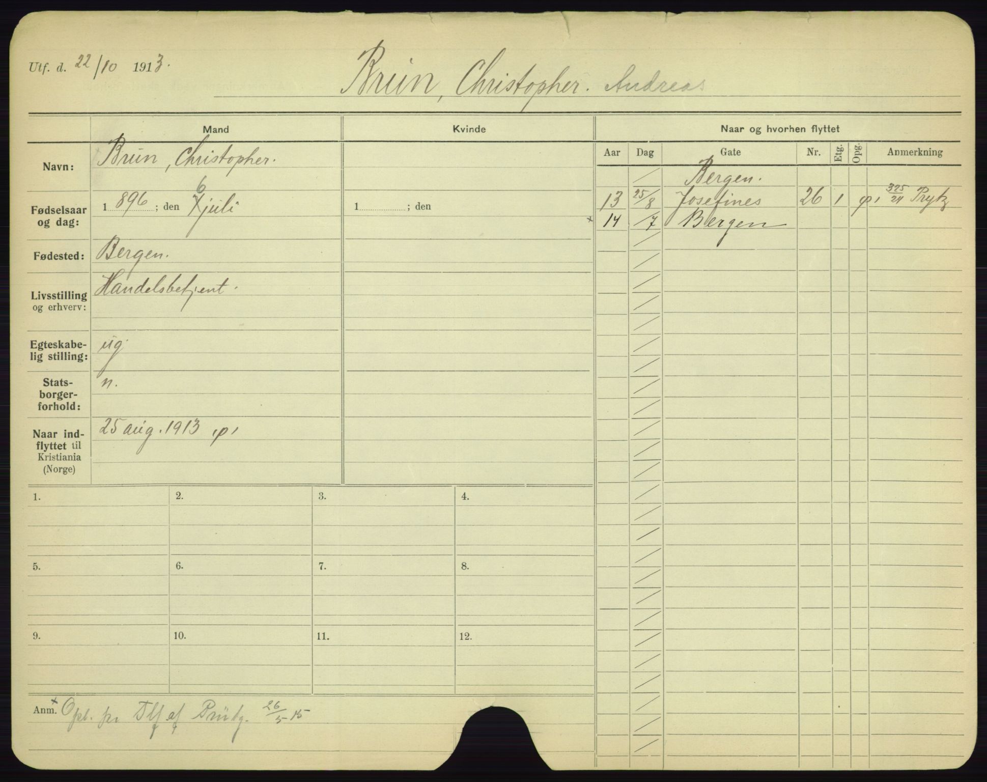 Oslo folkeregister, Registerkort, AV/SAO-A-11715/F/Fa/Fac/L0002: Menn, 1906-1914, p. 325a