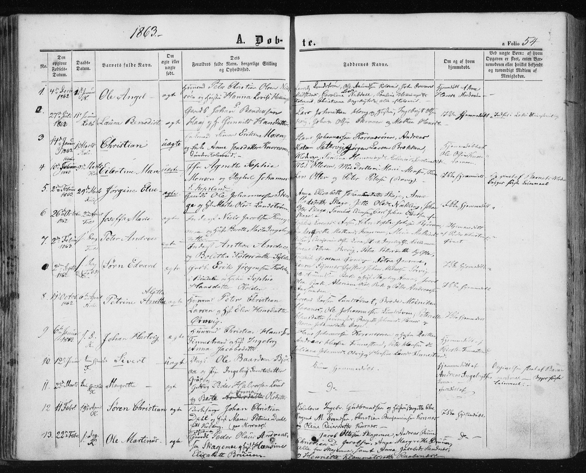 Ministerialprotokoller, klokkerbøker og fødselsregistre - Nord-Trøndelag, SAT/A-1458/780/L0641: Parish register (official) no. 780A06, 1857-1874, p. 54
