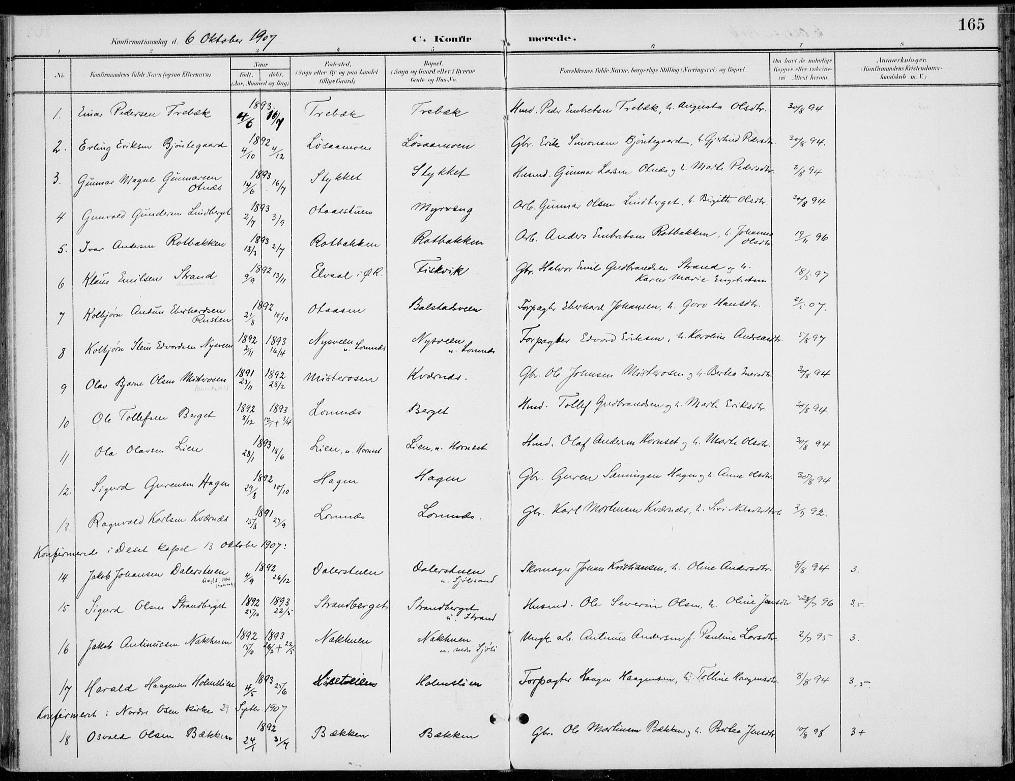 Rendalen prestekontor, SAH/PREST-054/H/Ha/Haa/L0011: Parish register (official) no. 11, 1901-1925, p. 165