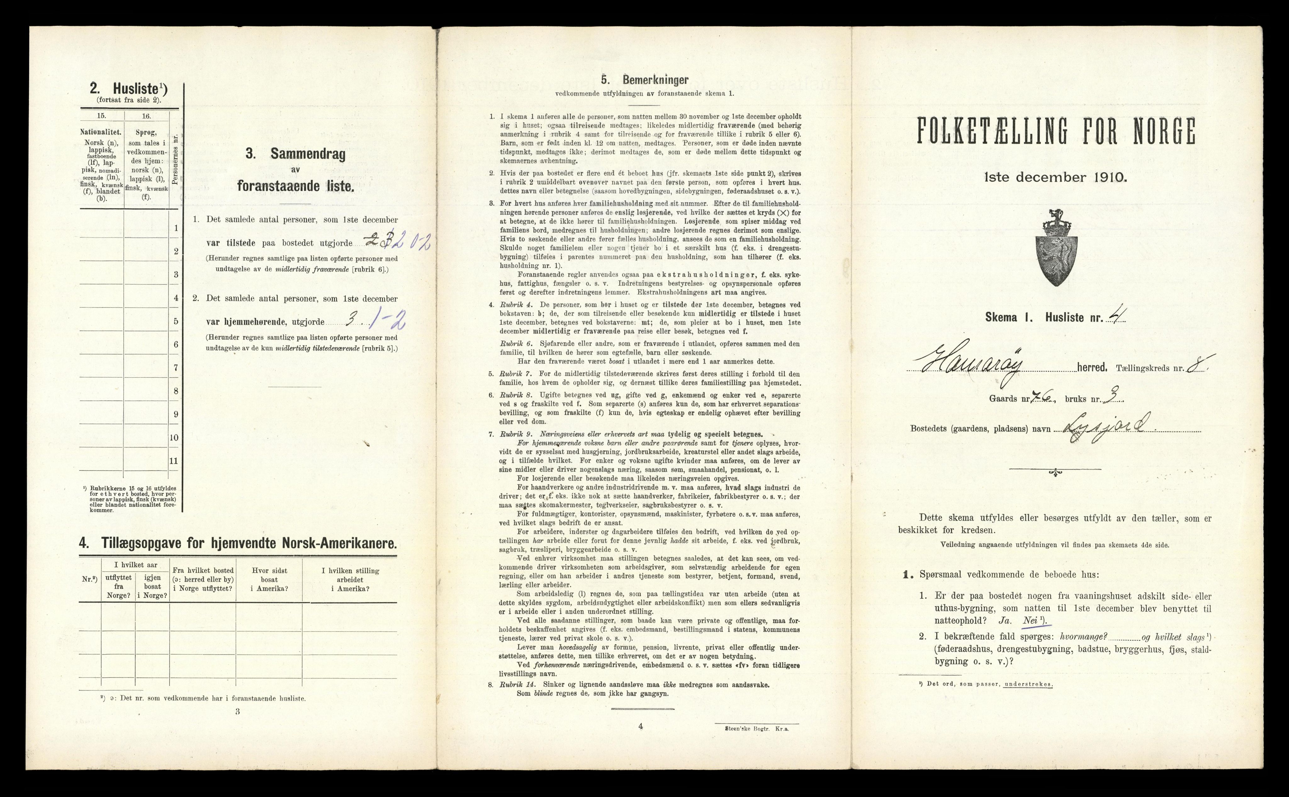 RA, 1910 census for Hamarøy, 1910, p. 838