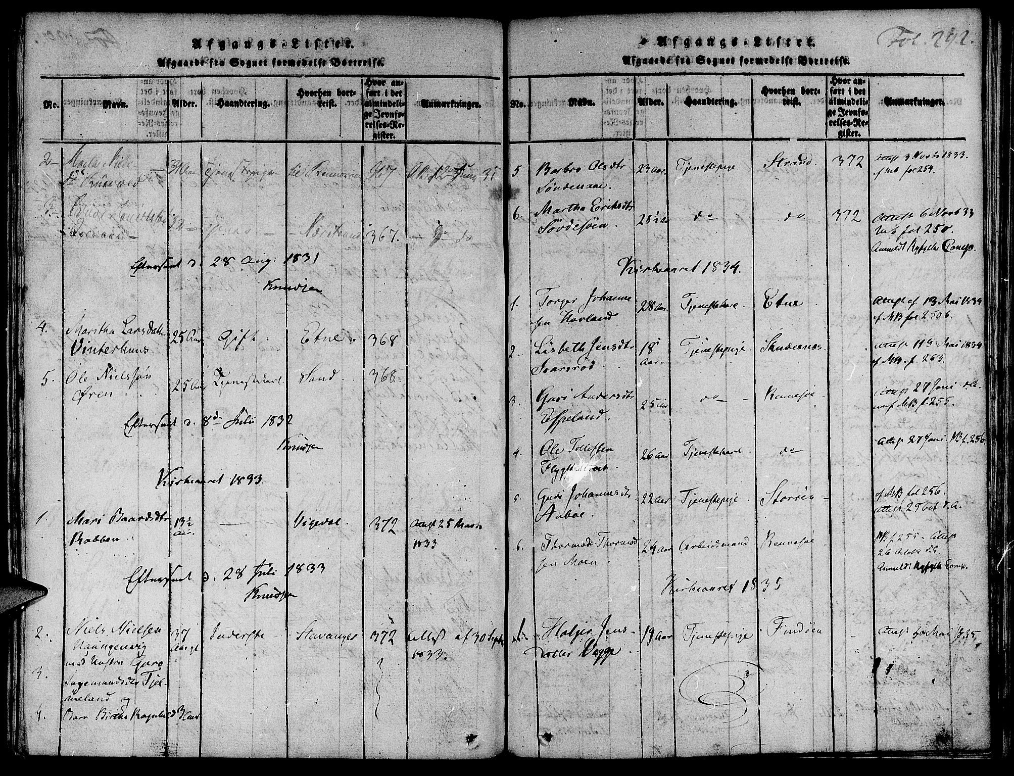 Suldal sokneprestkontor, SAST/A-101845/01/IV/L0007: Parish register (official) no. A 7, 1817-1838, p. 292