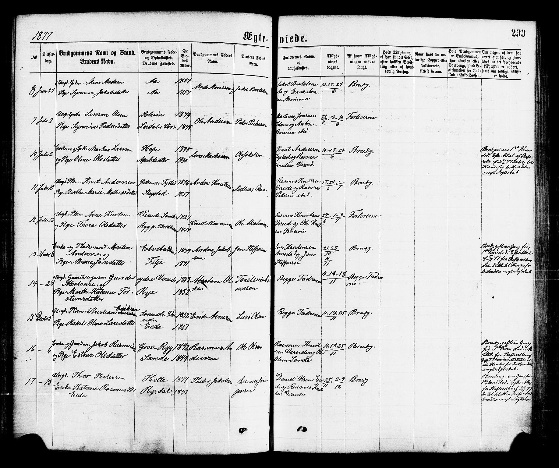 Gloppen sokneprestembete, SAB/A-80101/H/Haa/Haaa/L0010: Parish register (official) no. A 10, 1871-1884, p. 233