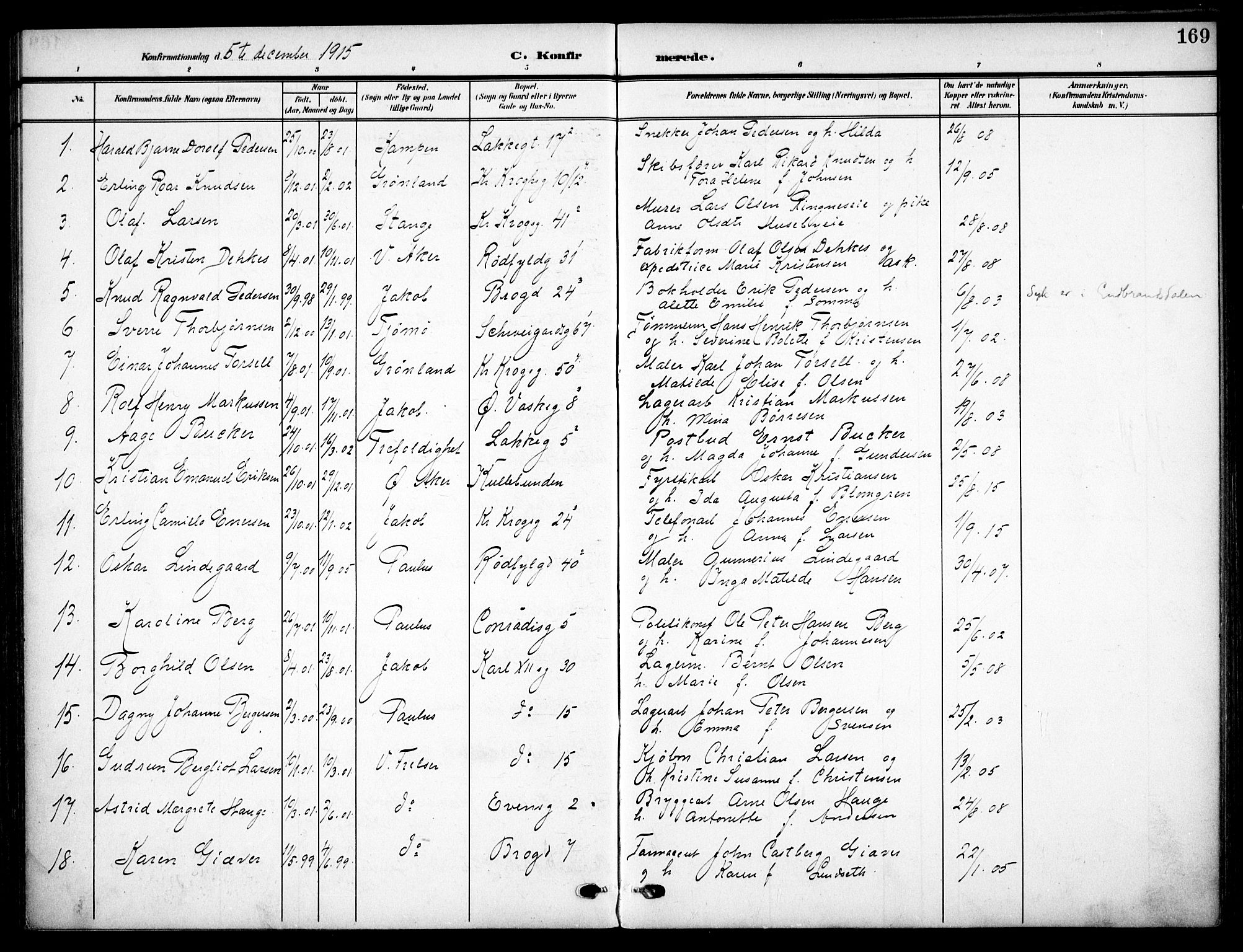 Vaterland prestekontor Kirkebøker, AV/SAO-A-10880/F/Fa/L0001: Parish register (official) no. 1, 1907-1930, p. 169