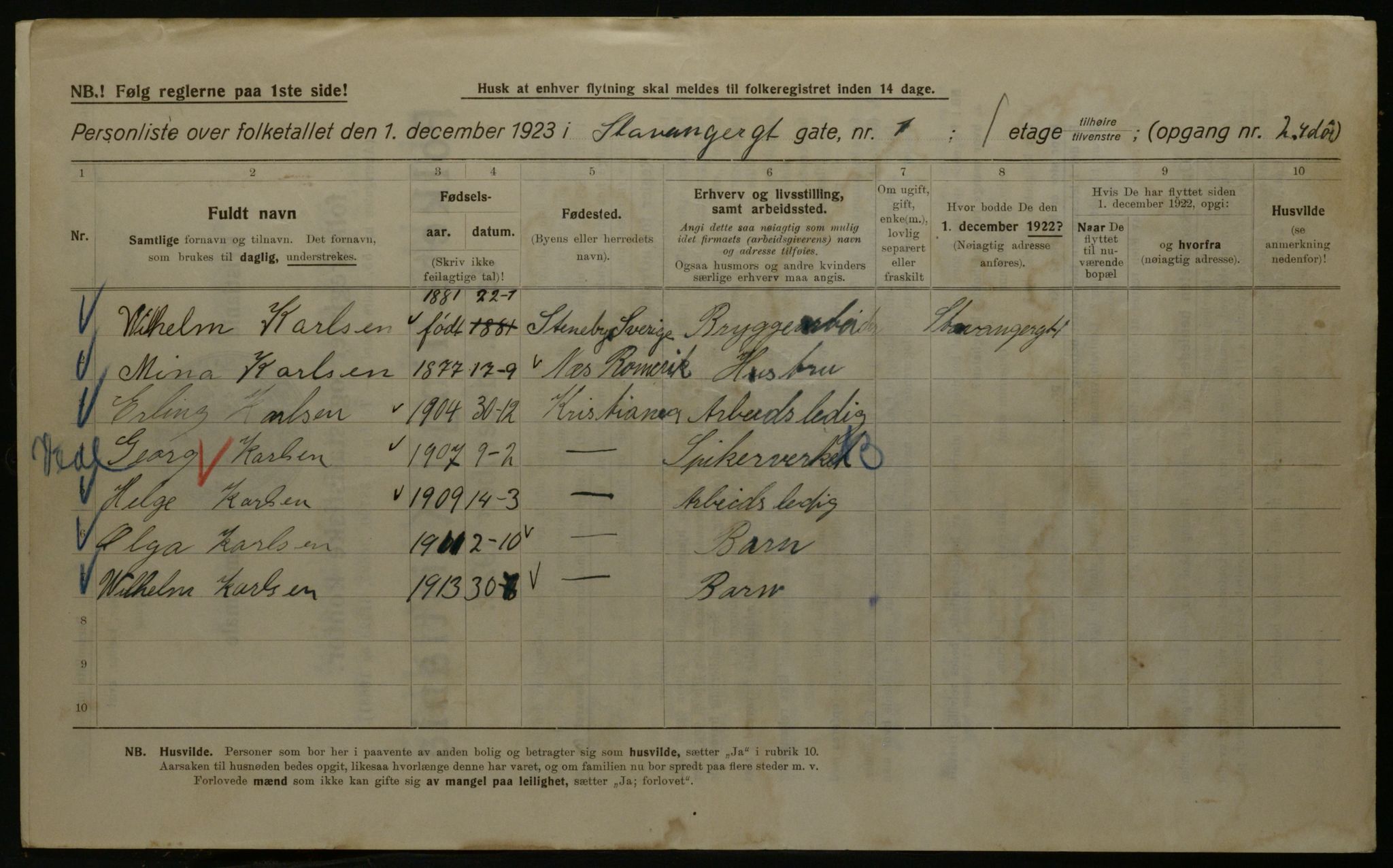 OBA, Municipal Census 1923 for Kristiania, 1923, p. 111198