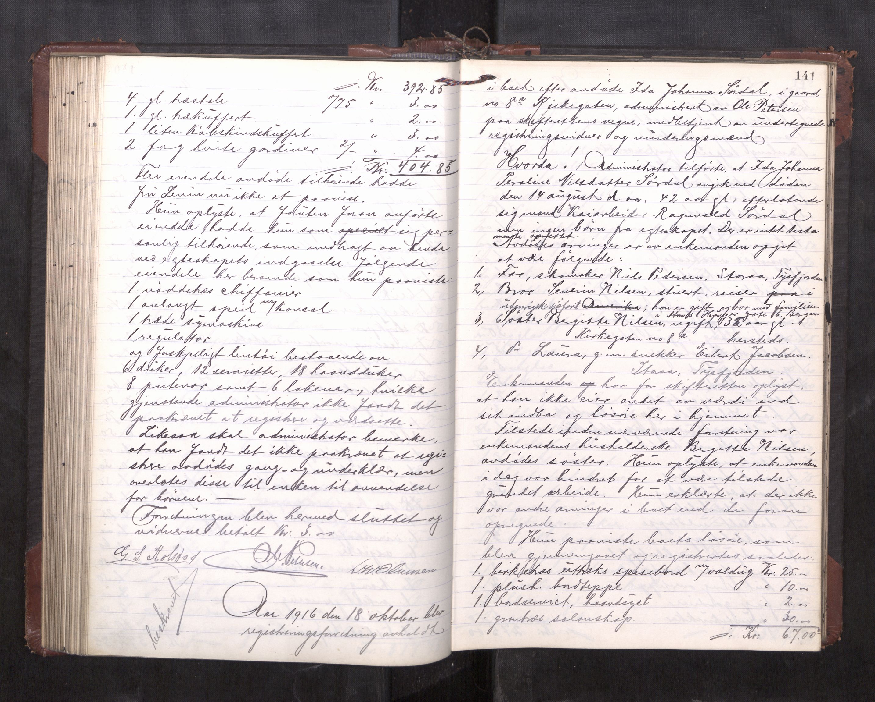 Trondheim byfogd, AV/SAT-A-0003/1/3/3C/L0036: Skifteregistreringsprotokoll - 14/4-24/9. (u/ register), 1915-1918, p. 141