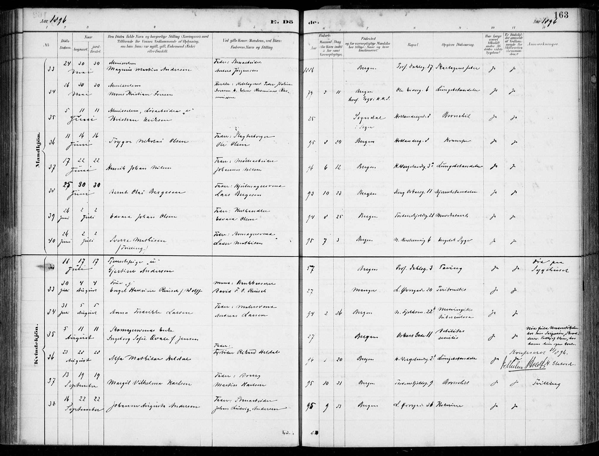 Korskirken sokneprestembete, AV/SAB-A-76101/H/Hab: Parish register (copy) no. E 4, 1884-1910, p. 163