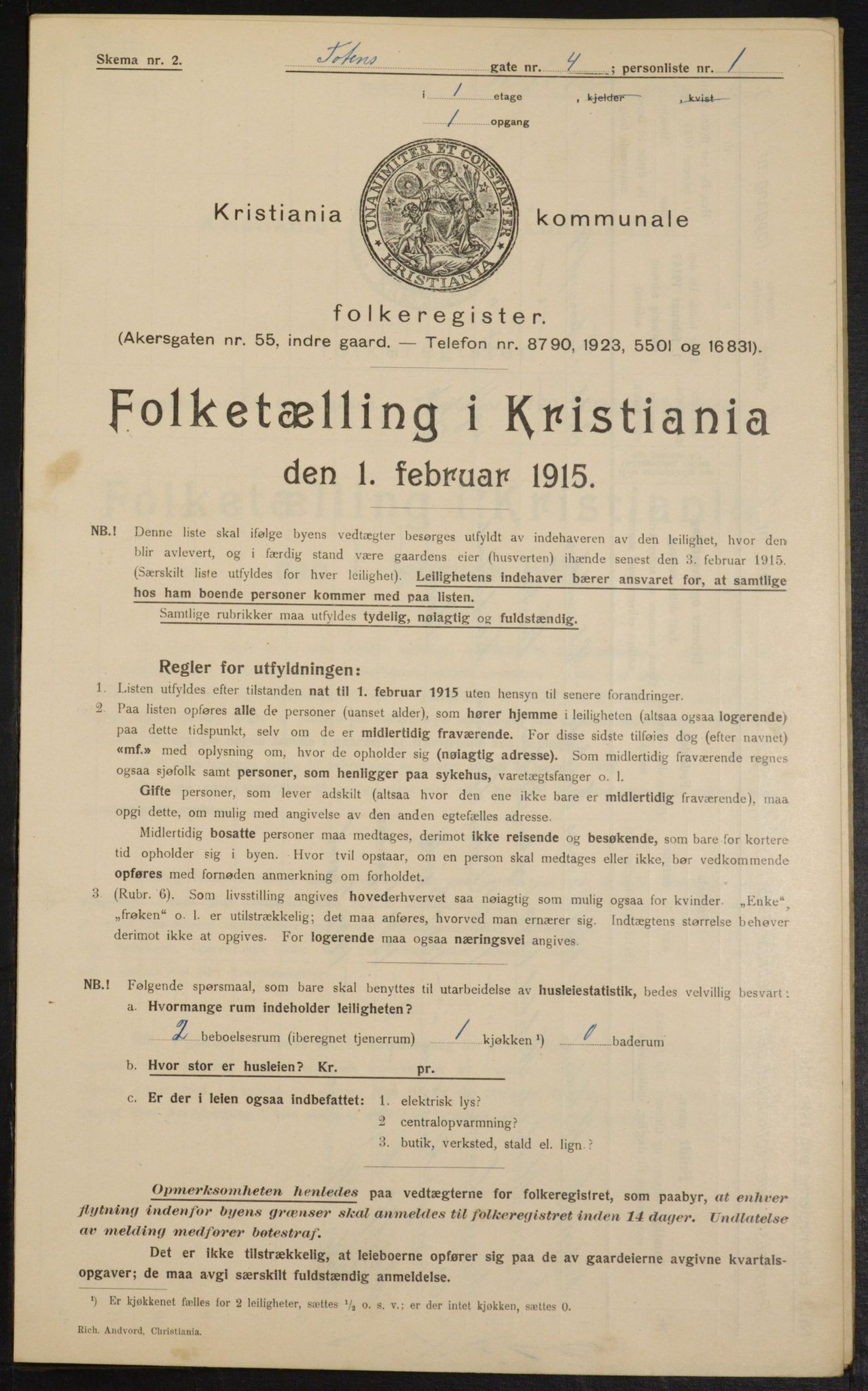 OBA, Municipal Census 1915 for Kristiania, 1915, p. 115664