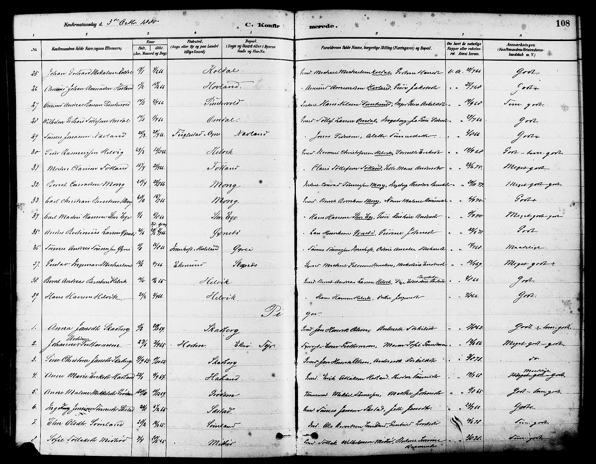 Eigersund sokneprestkontor, AV/SAST-A-101807/S08/L0017: Parish register (official) no. A 14, 1879-1892, p. 108