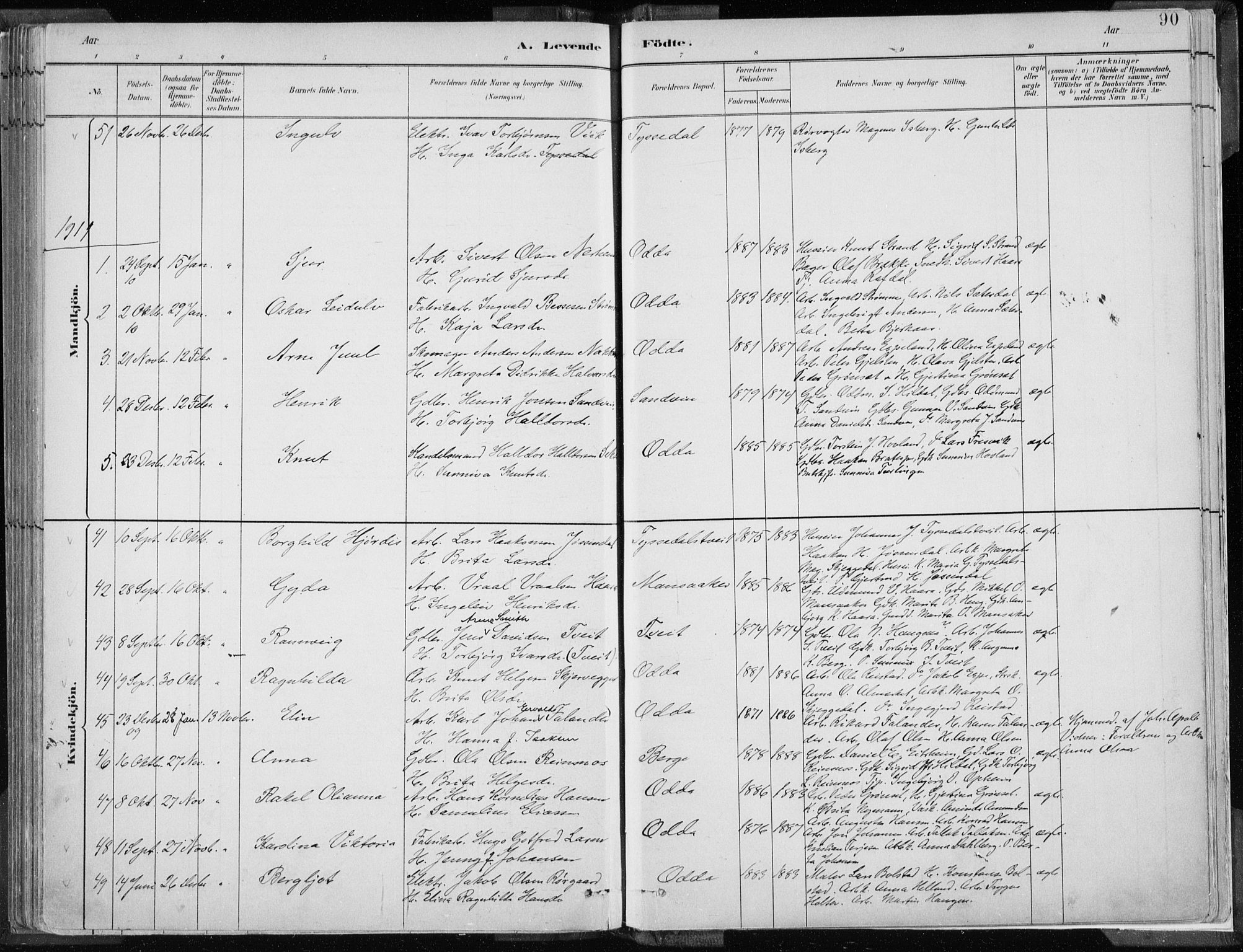 Odda Sokneprestembete, SAB/A-77201/H/Haa: Parish register (official) no. A  3, 1882-1913, p. 90