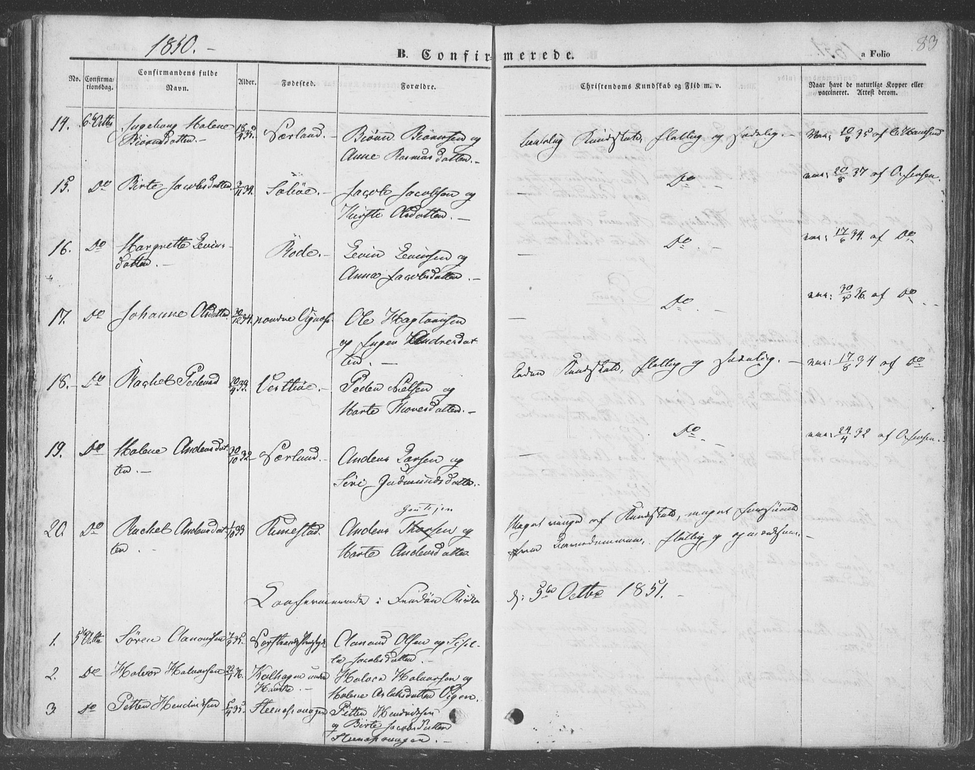 Finnøy sokneprestkontor, SAST/A-101825/H/Ha/Haa/L0007: Parish register (official) no. A 7, 1847-1862, p. 83