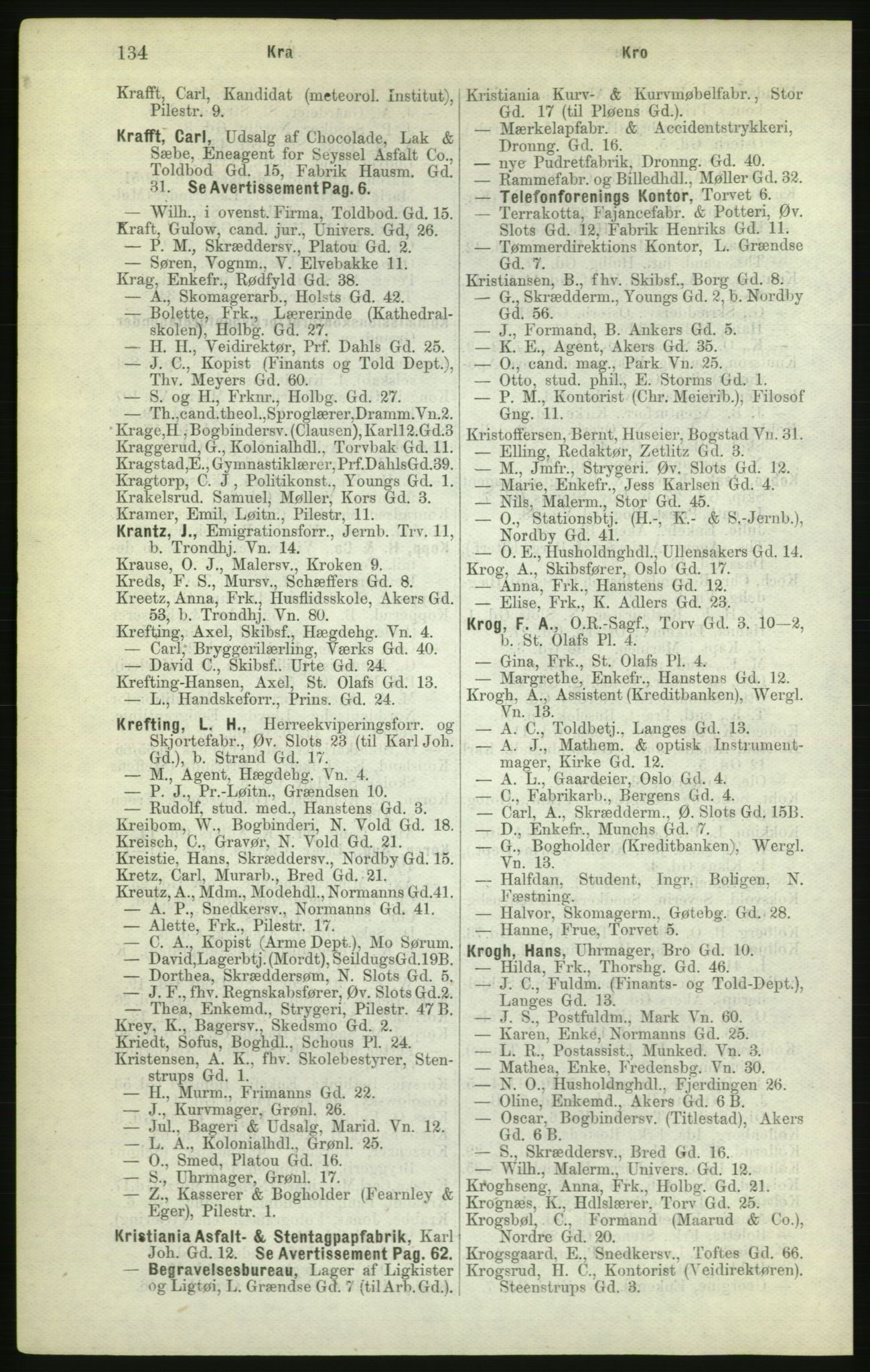 Kristiania/Oslo adressebok, PUBL/-, 1882, p. 134
