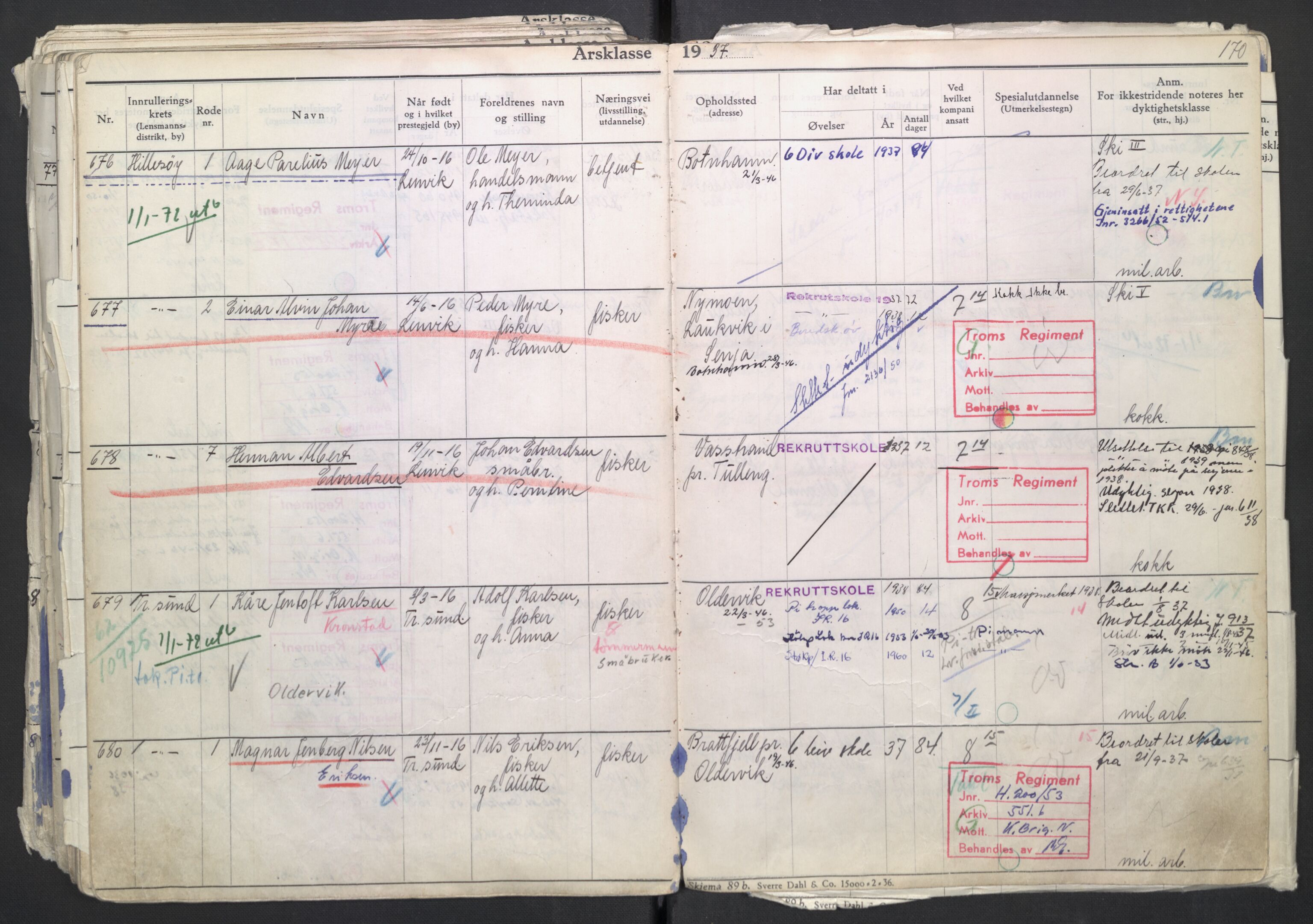 Forsvaret, Troms infanteriregiment nr. 16, AV/RA-RAFA-3146/P/Pa/L0007/0002: Ruller / Rulle for regimentets menige mannskaper, årsklasse 1937, 1937, p. 170