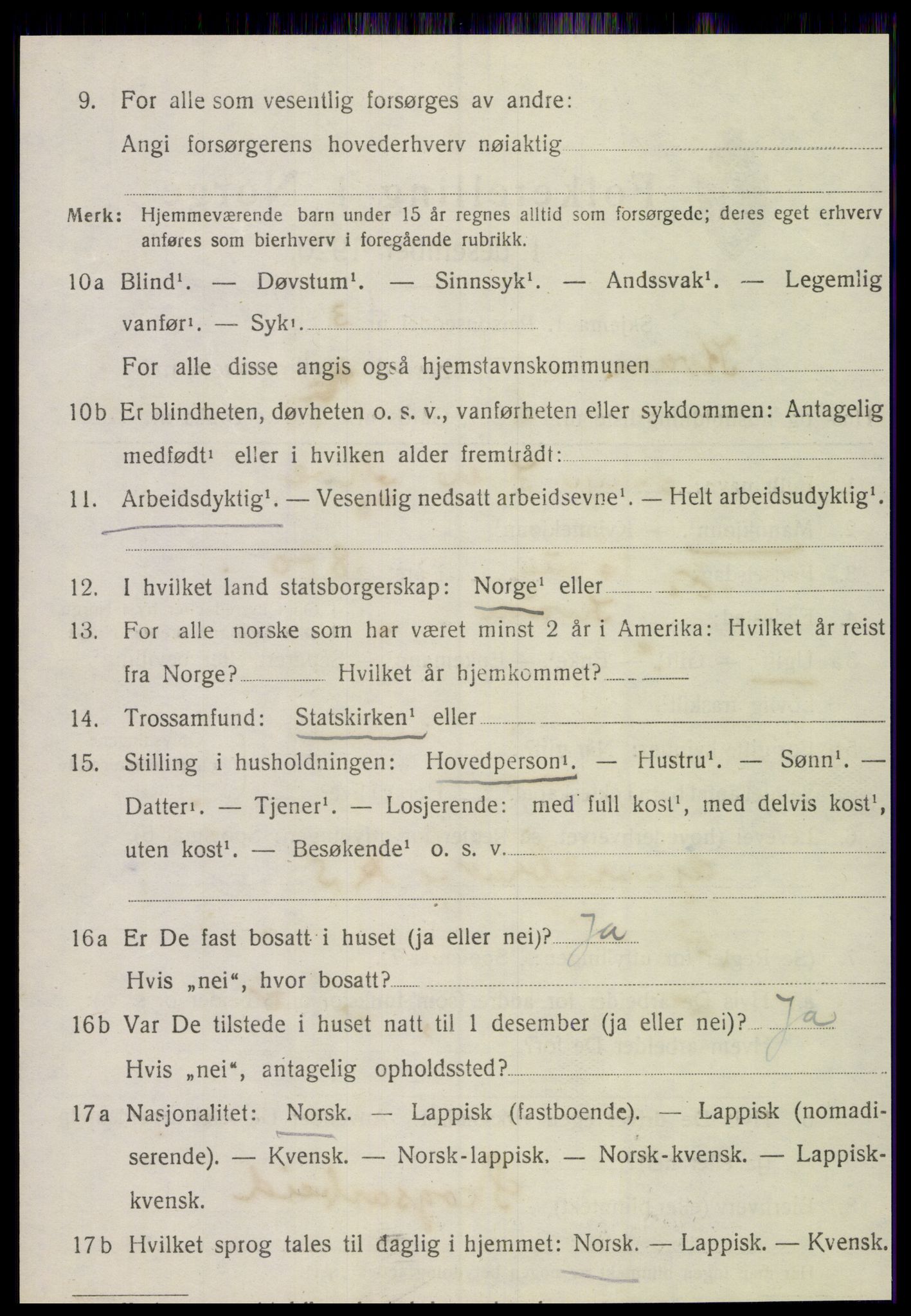 SAT, 1920 census for Kvam, 1920, p. 492