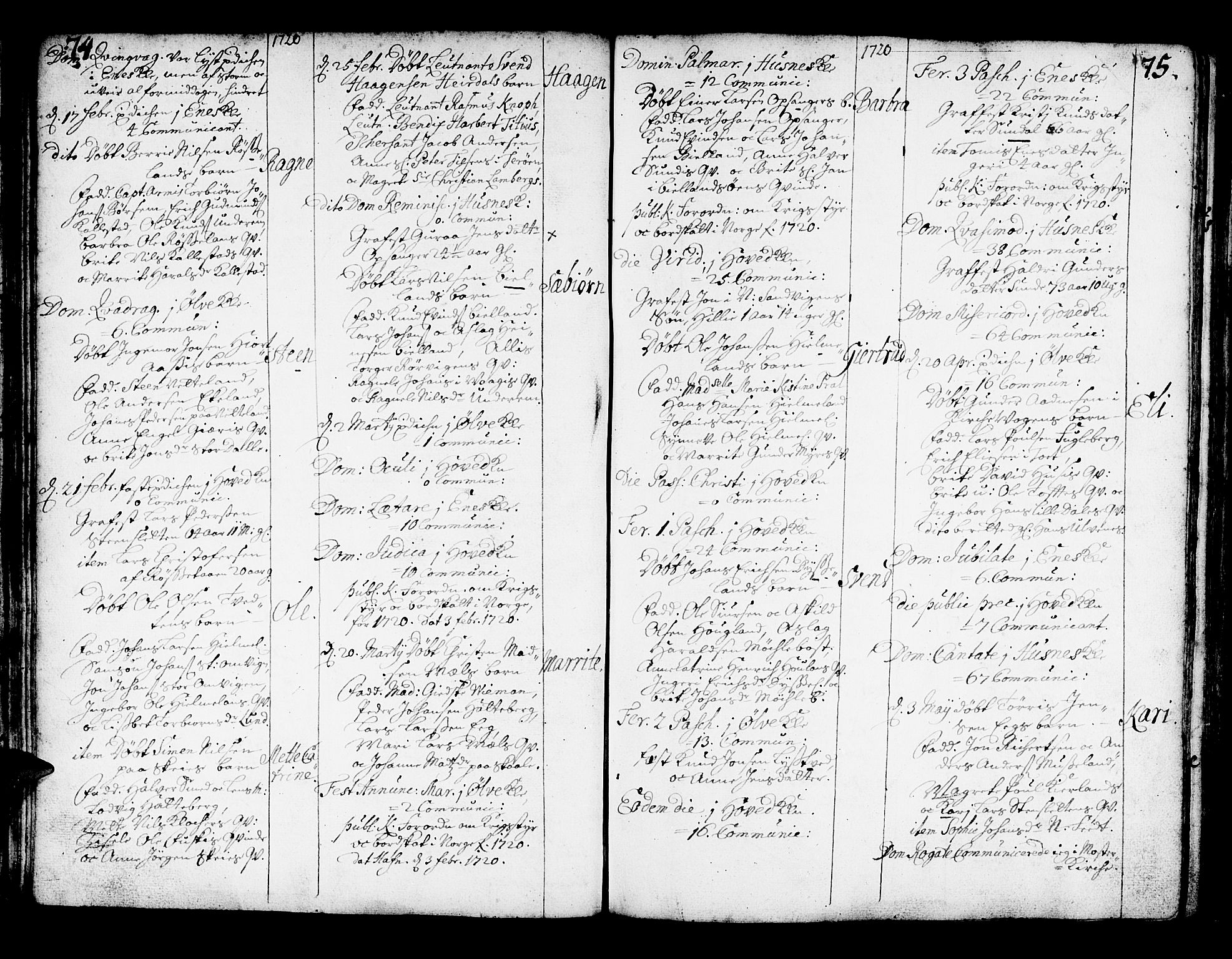 Kvinnherad sokneprestembete, SAB/A-76401/H/Haa: Parish register (official) no. A 2, 1710-1753, p. 74-75