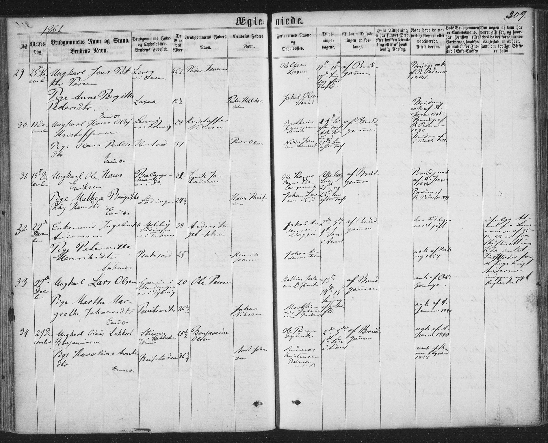 Ministerialprotokoller, klokkerbøker og fødselsregistre - Nordland, AV/SAT-A-1459/863/L0896: Parish register (official) no. 863A08, 1861-1871, p. 309