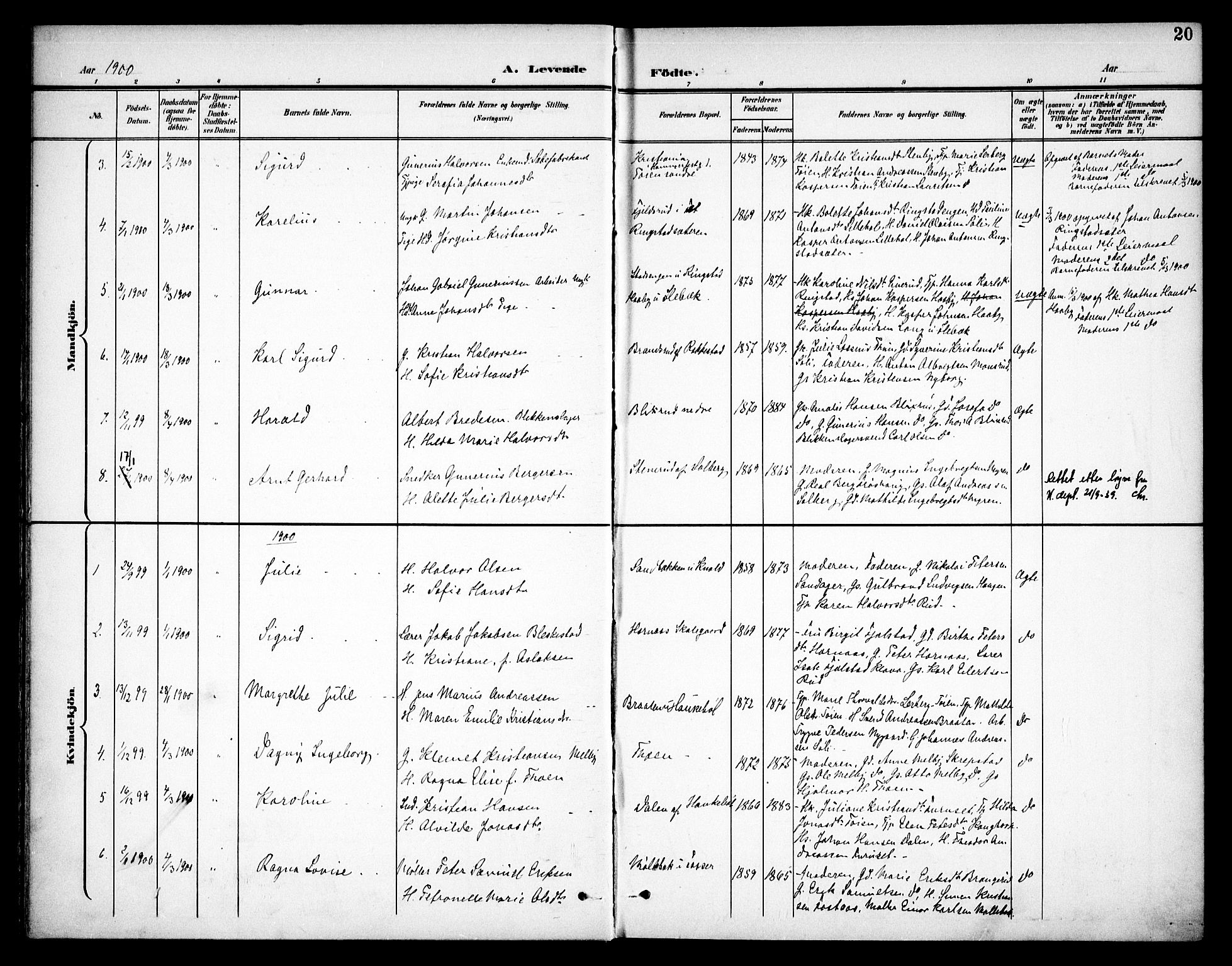 Høland prestekontor Kirkebøker, SAO/A-10346a/F/Fa/L0015: Parish register (official) no. I 15, 1897-1912, p. 20