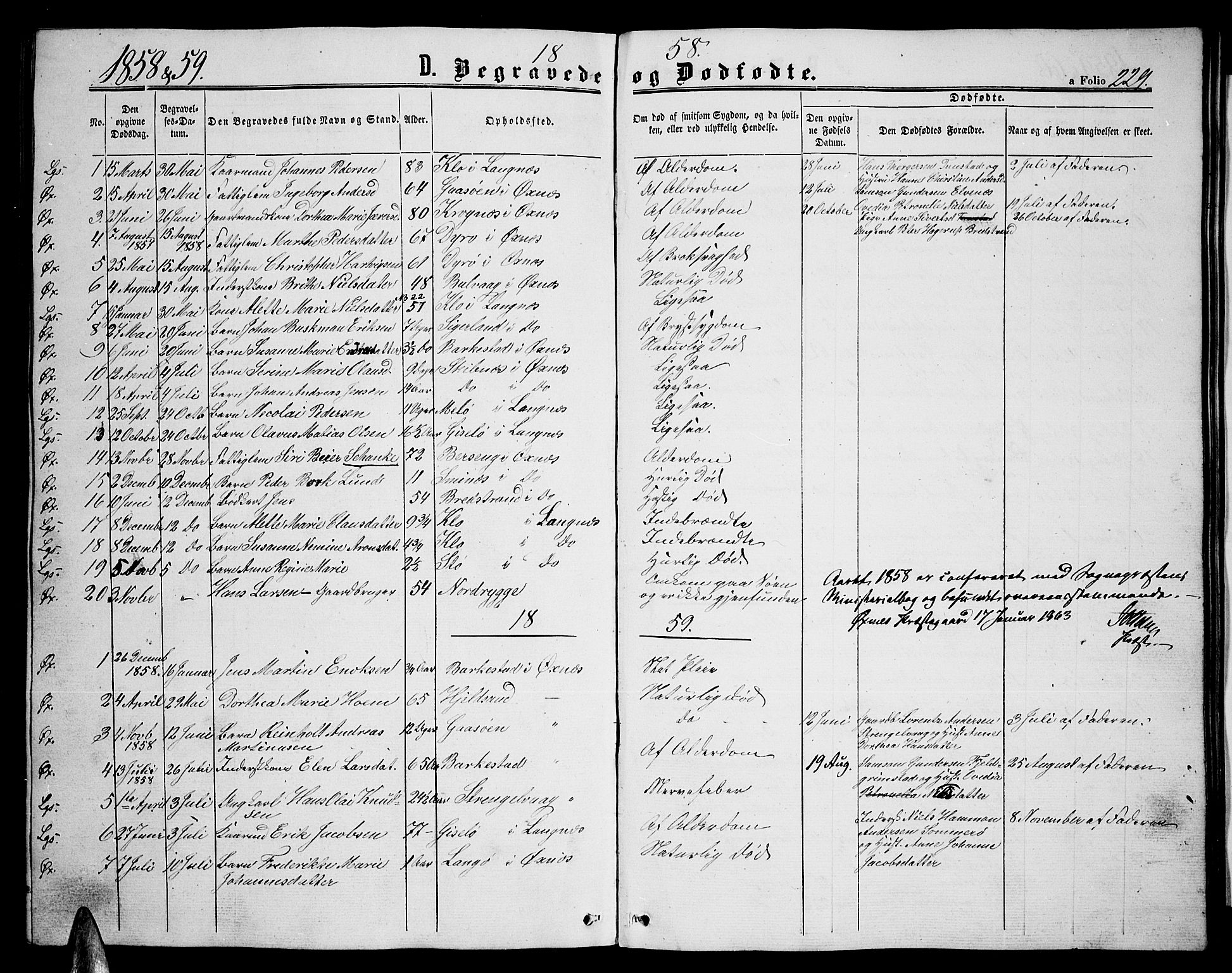Ministerialprotokoller, klokkerbøker og fødselsregistre - Nordland, SAT/A-1459/893/L1347: Parish register (copy) no. 893C02, 1858-1866, p. 229