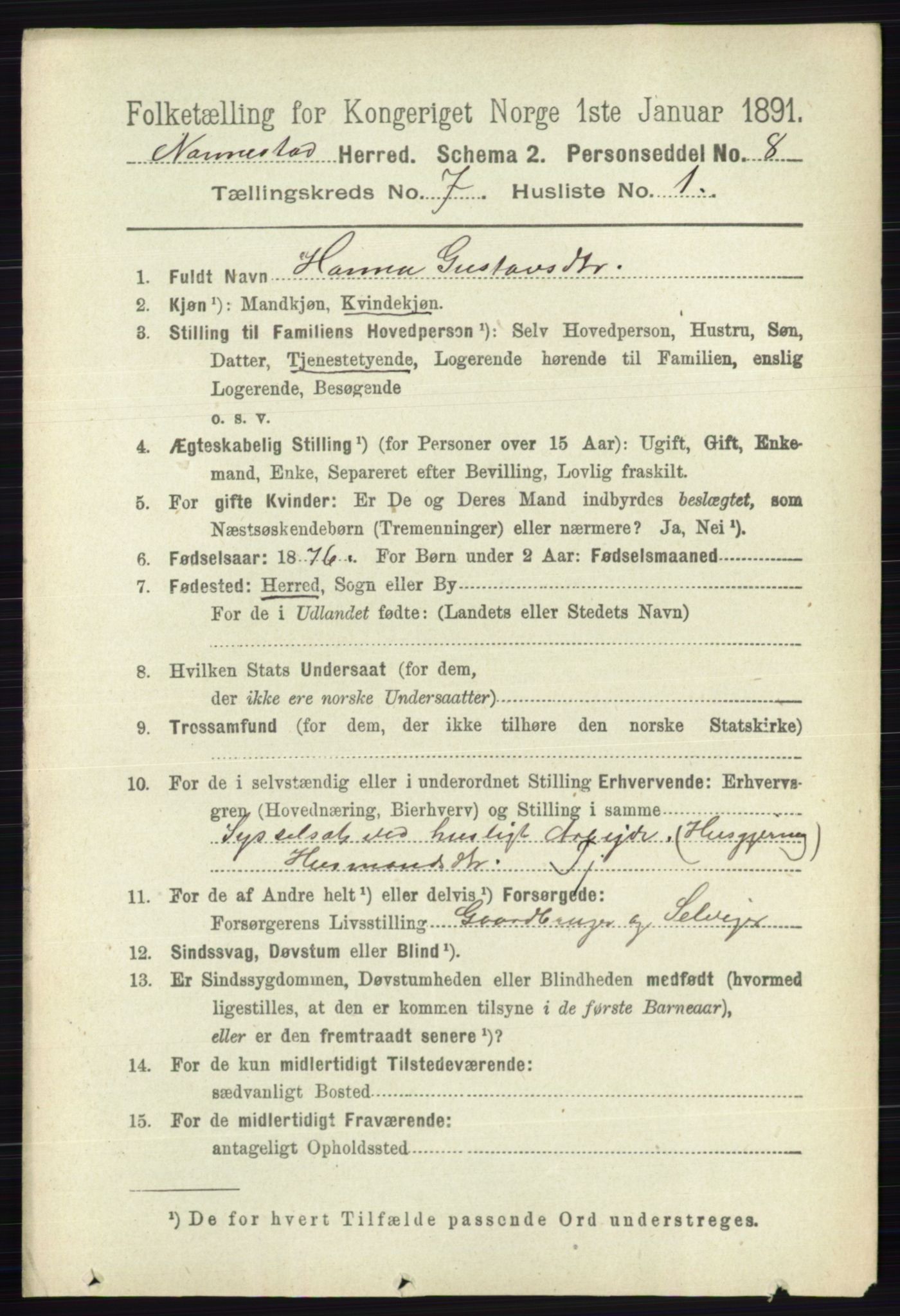 RA, 1891 census for 0238 Nannestad, 1891, p. 3748