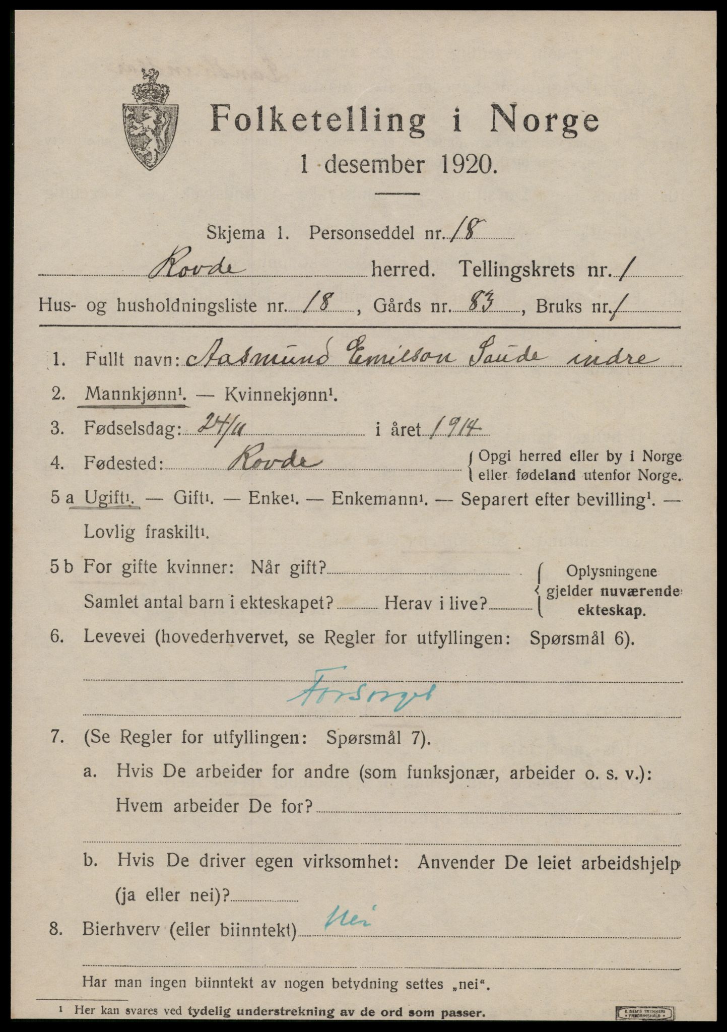 SAT, 1920 census for Rovde, 1920, p. 515