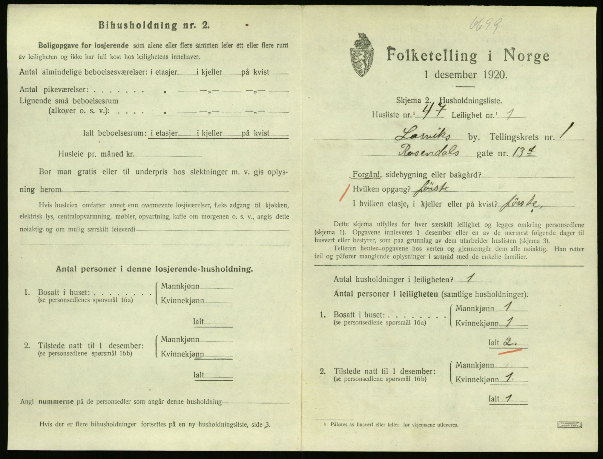 SAKO, 1920 census for Larvik, 1920, p. 3180