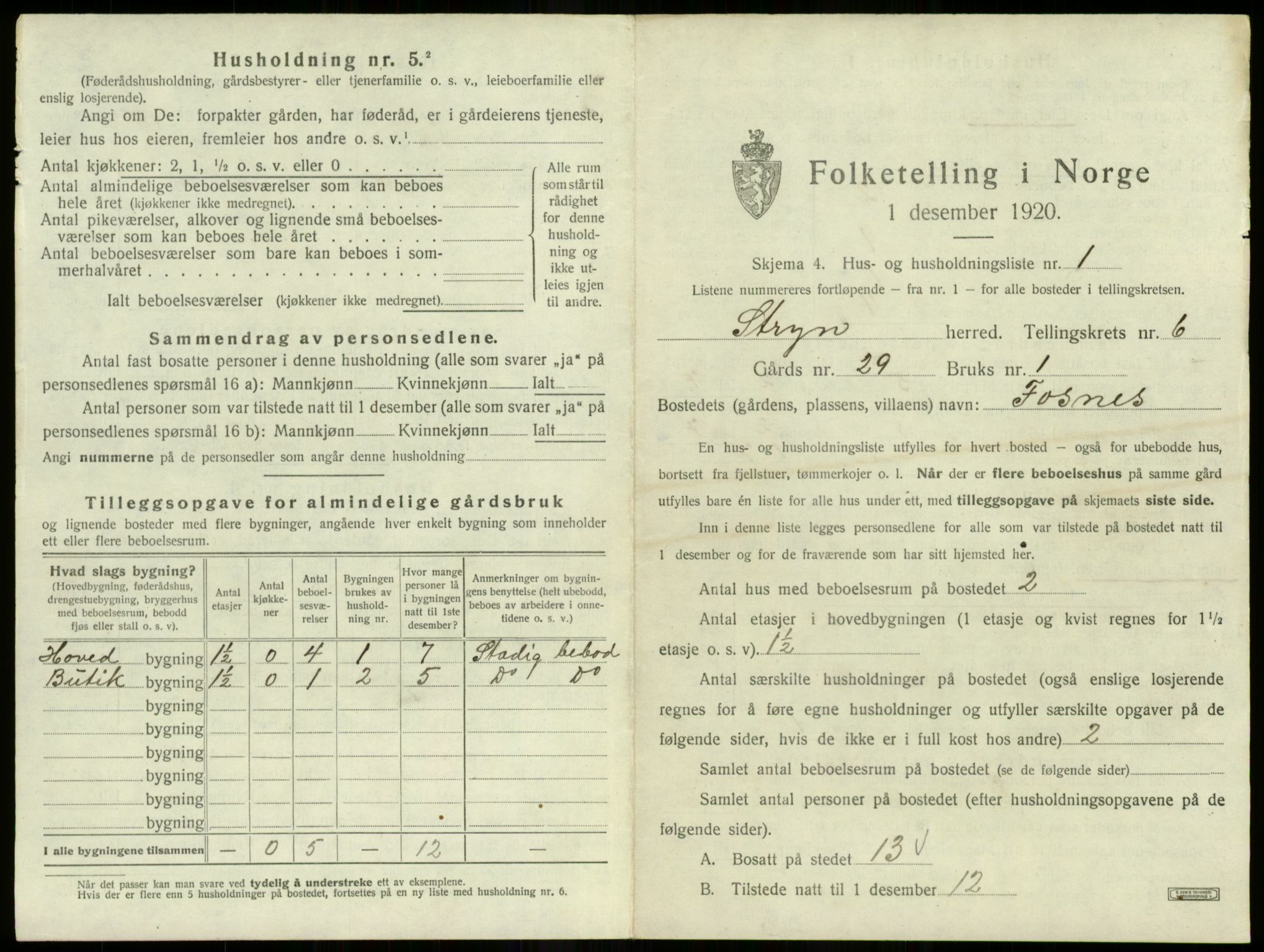 SAB, 1920 census for Stryn, 1920, p. 312