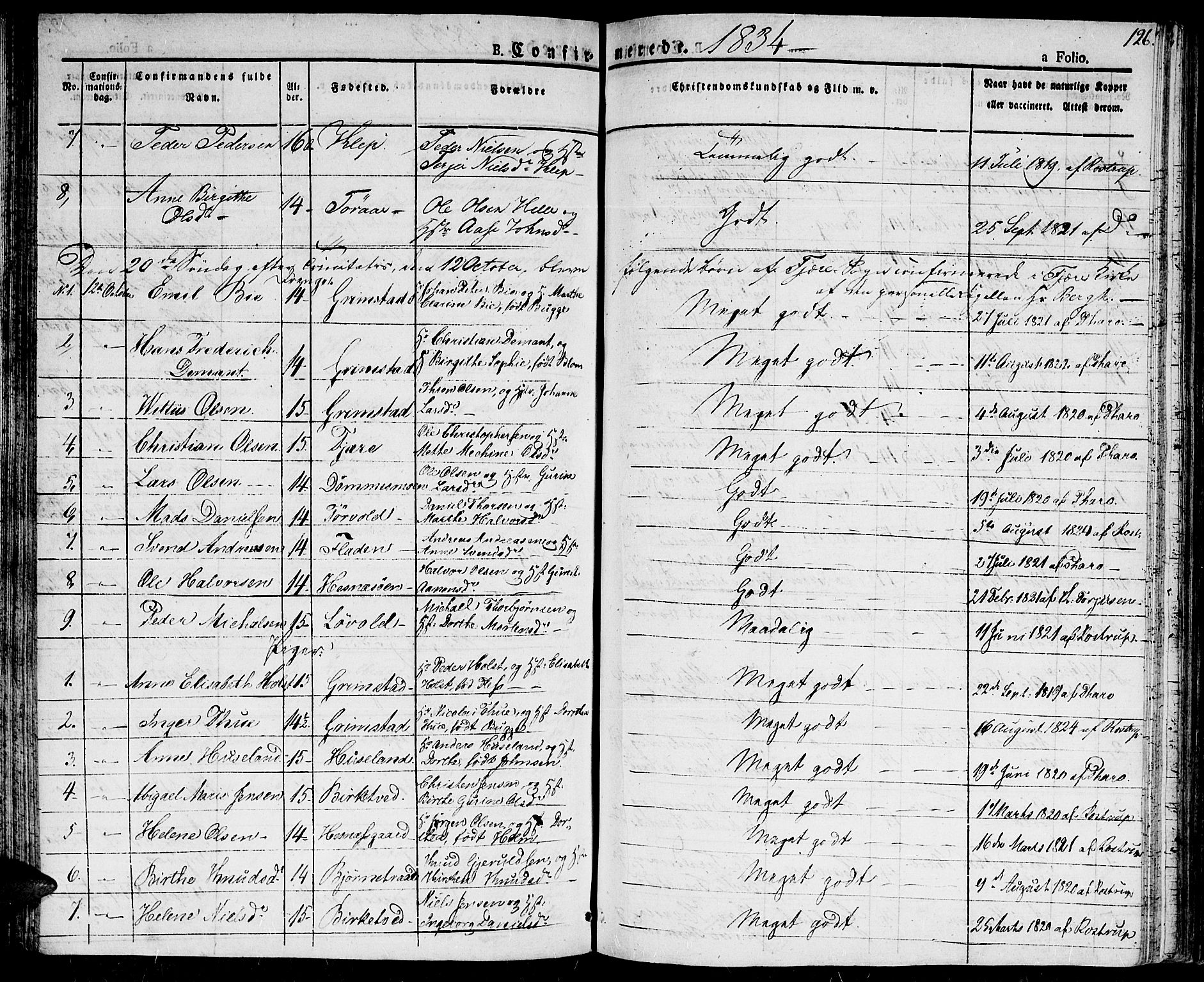 Fjære sokneprestkontor, SAK/1111-0011/F/Fa/L0002: Parish register (official) no. A 2, 1827-1839, p. 126