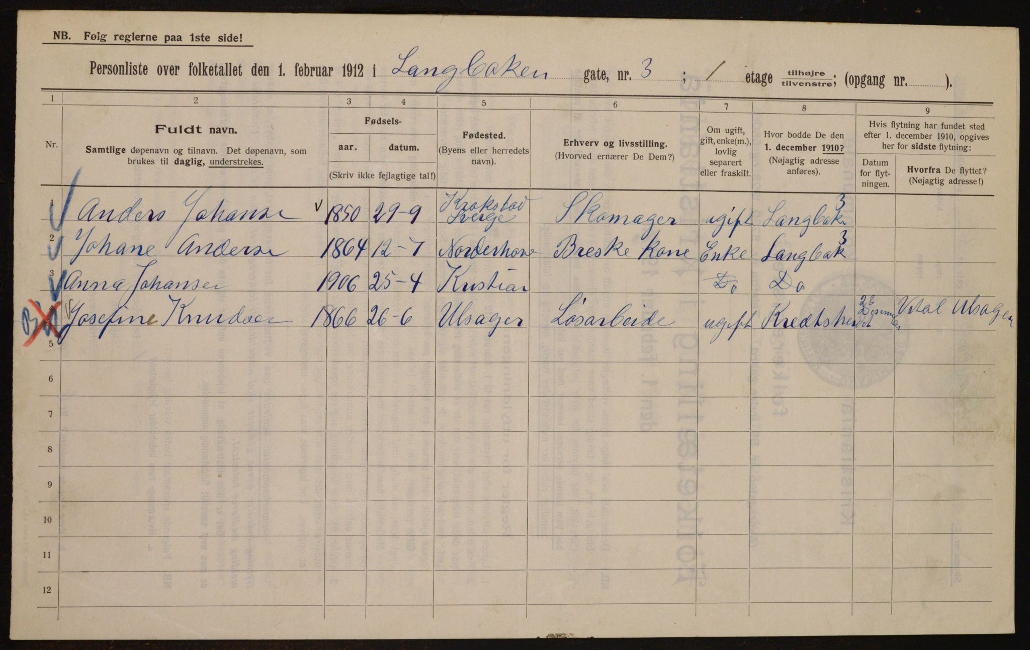 OBA, Municipal Census 1912 for Kristiania, 1912, p. 56622