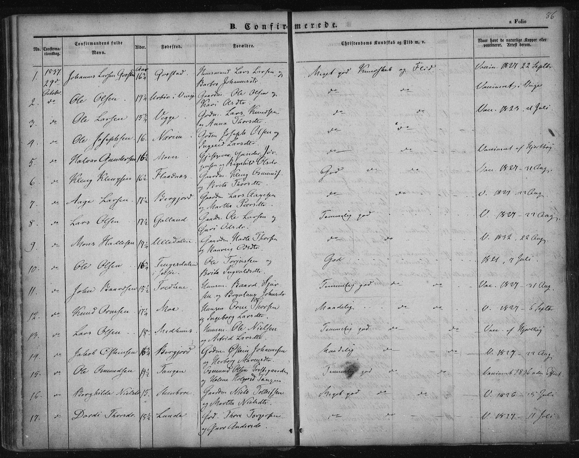 Suldal sokneprestkontor, AV/SAST-A-101845/01/IV/L0008: Parish register (official) no. A 8, 1836-1853, p. 86